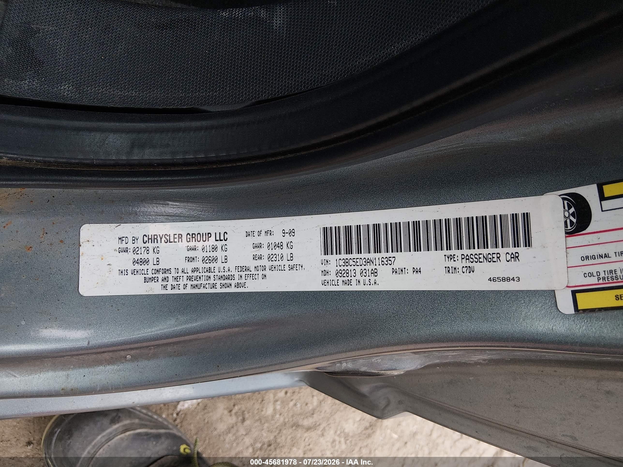 2010 Chrysler Sebring Touring Gray vin: 1C3BC5ED3AN116357