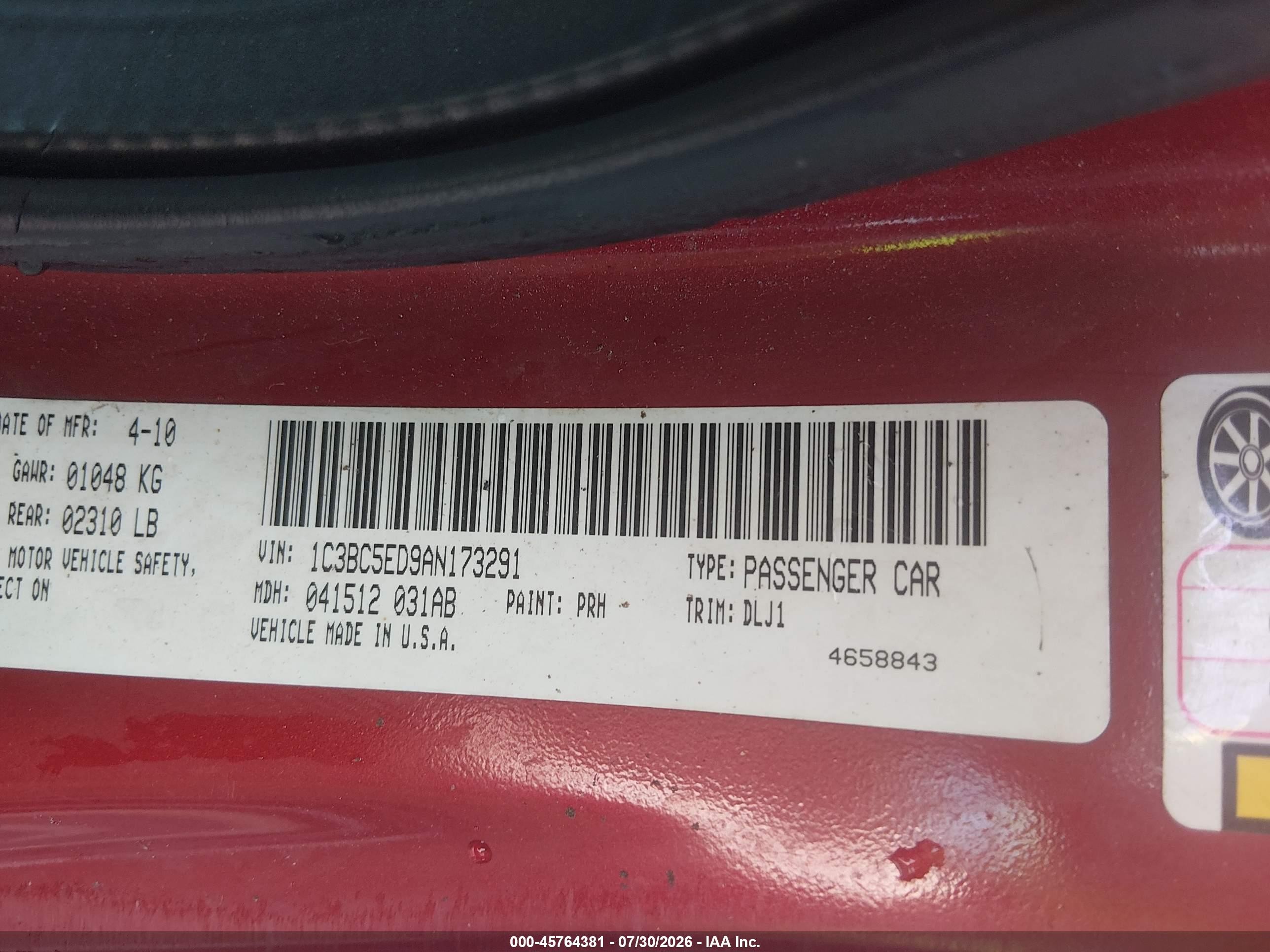 2010 Chrysler Sebring Touring Red vin: 1C3BC5ED9AN173291