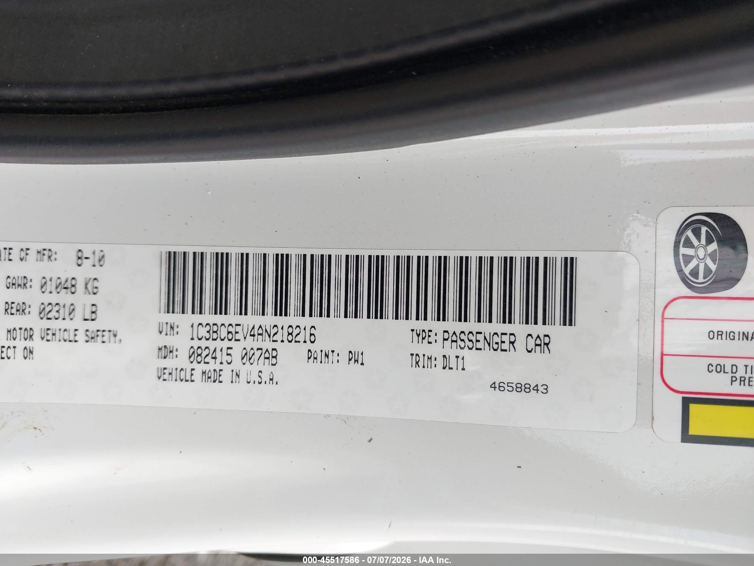 2010 Chrysler Sebring Limited White vin: 1C3BC6EV4AN218216