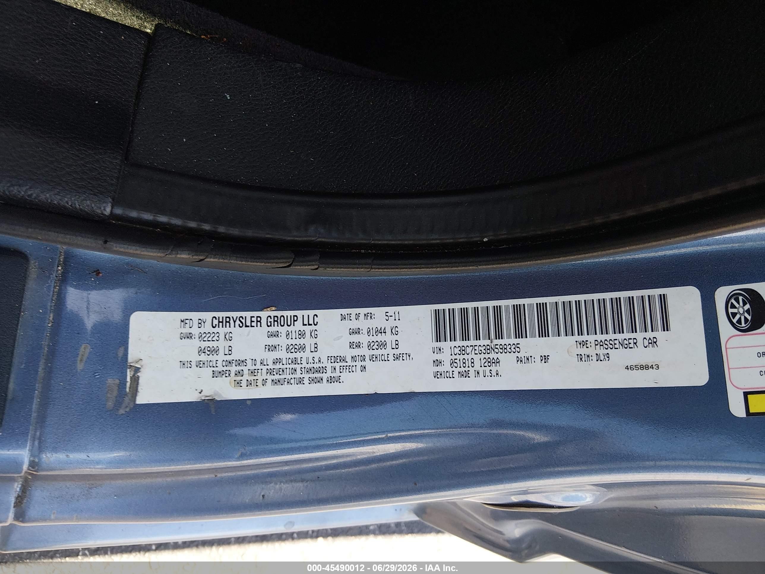 2011 Chrysler 200 Limited Blue vin: 1C3BC7EG3BN598335