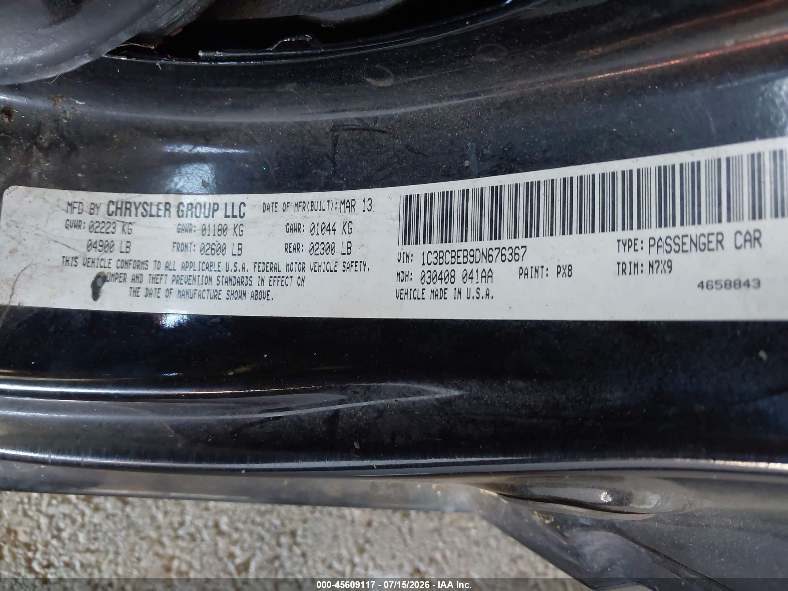 2013 Chrysler 200 Touring Black vin: 1C3BCBEB9DN676367