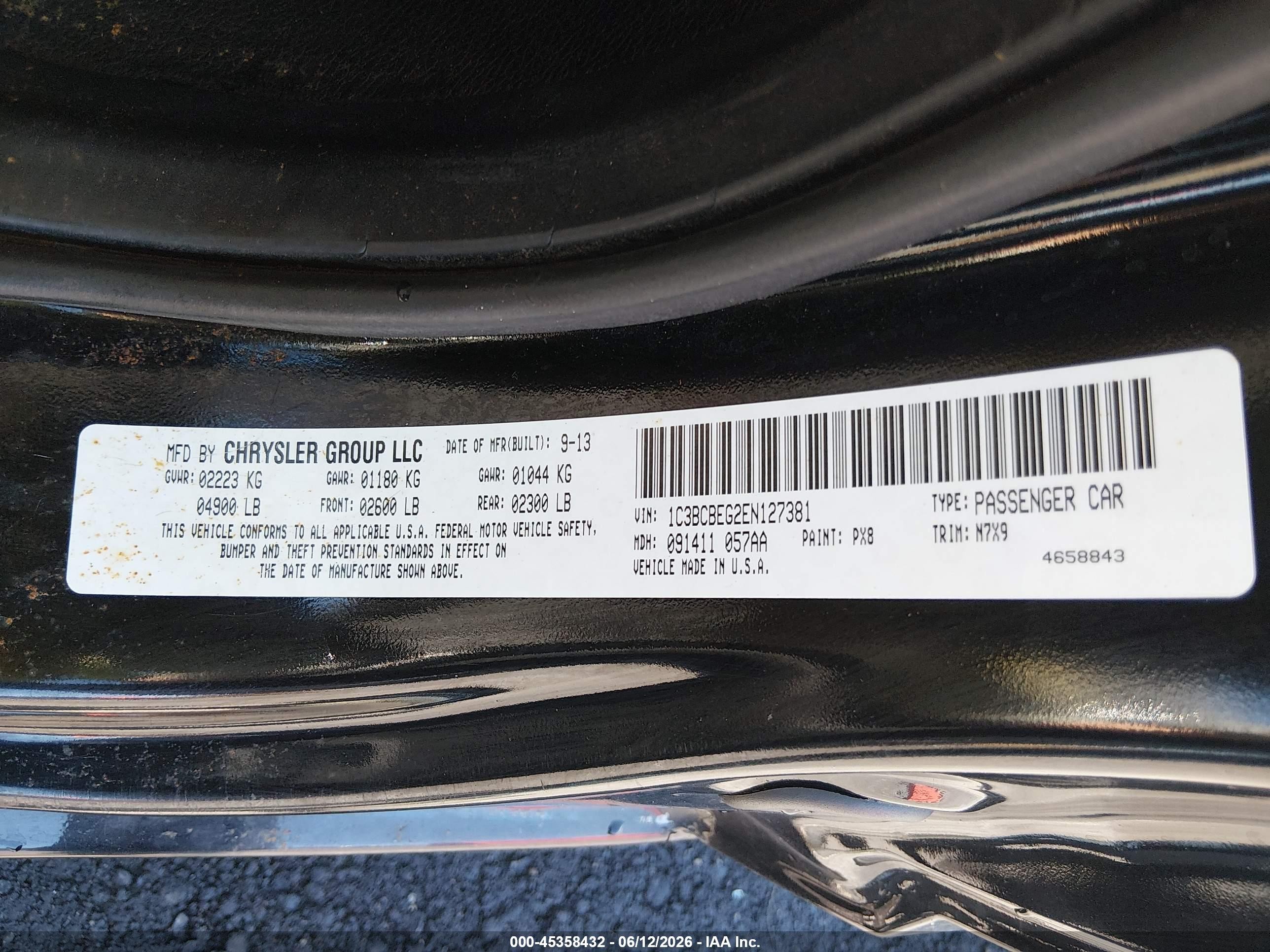 2014 Chrysler 200 Touring Black vin: 1C3BCBEG2EN127381