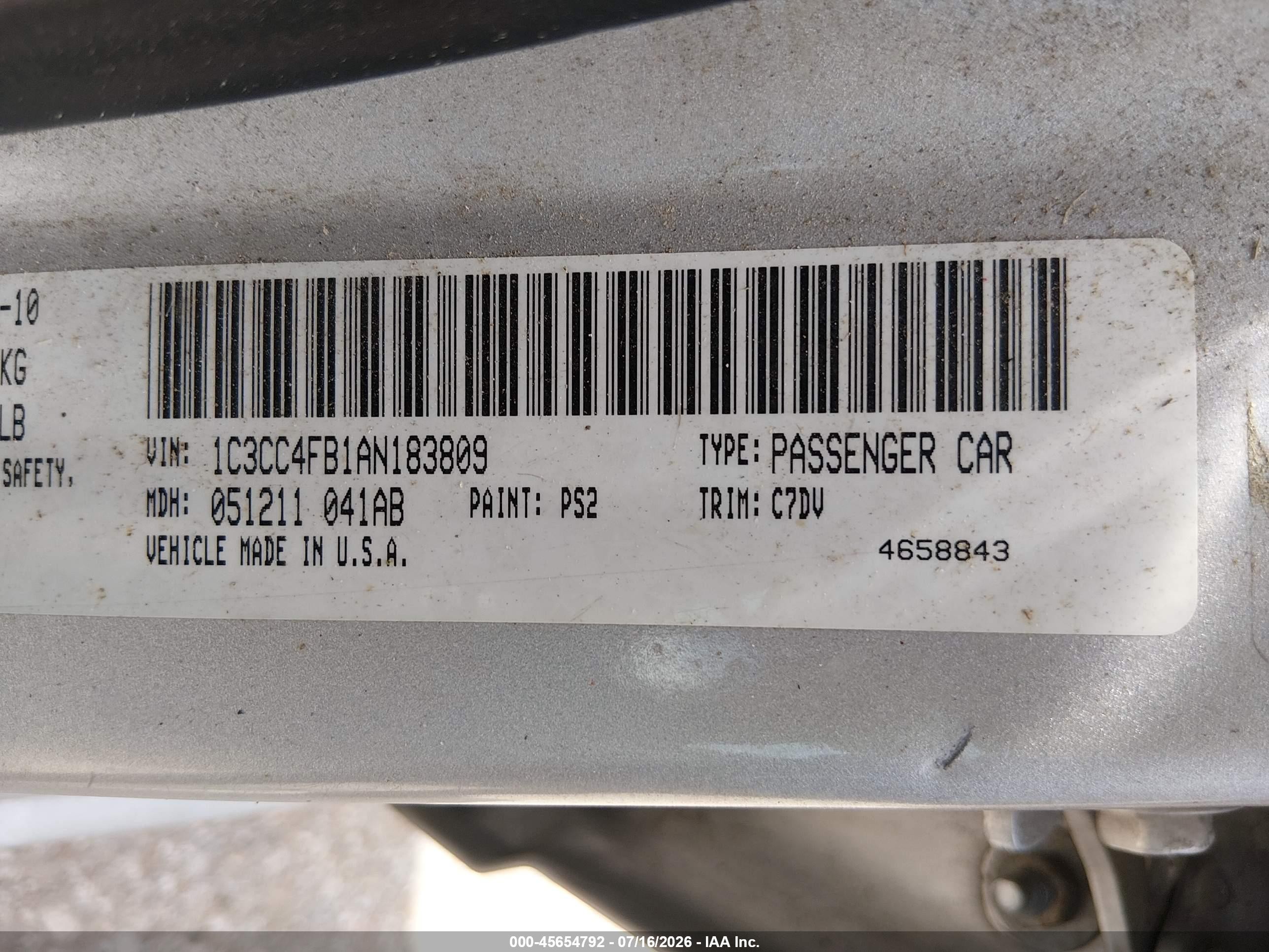 2010 Chrysler Sebring Touring Серебряный vin: 1C3CC4FB1AN183809