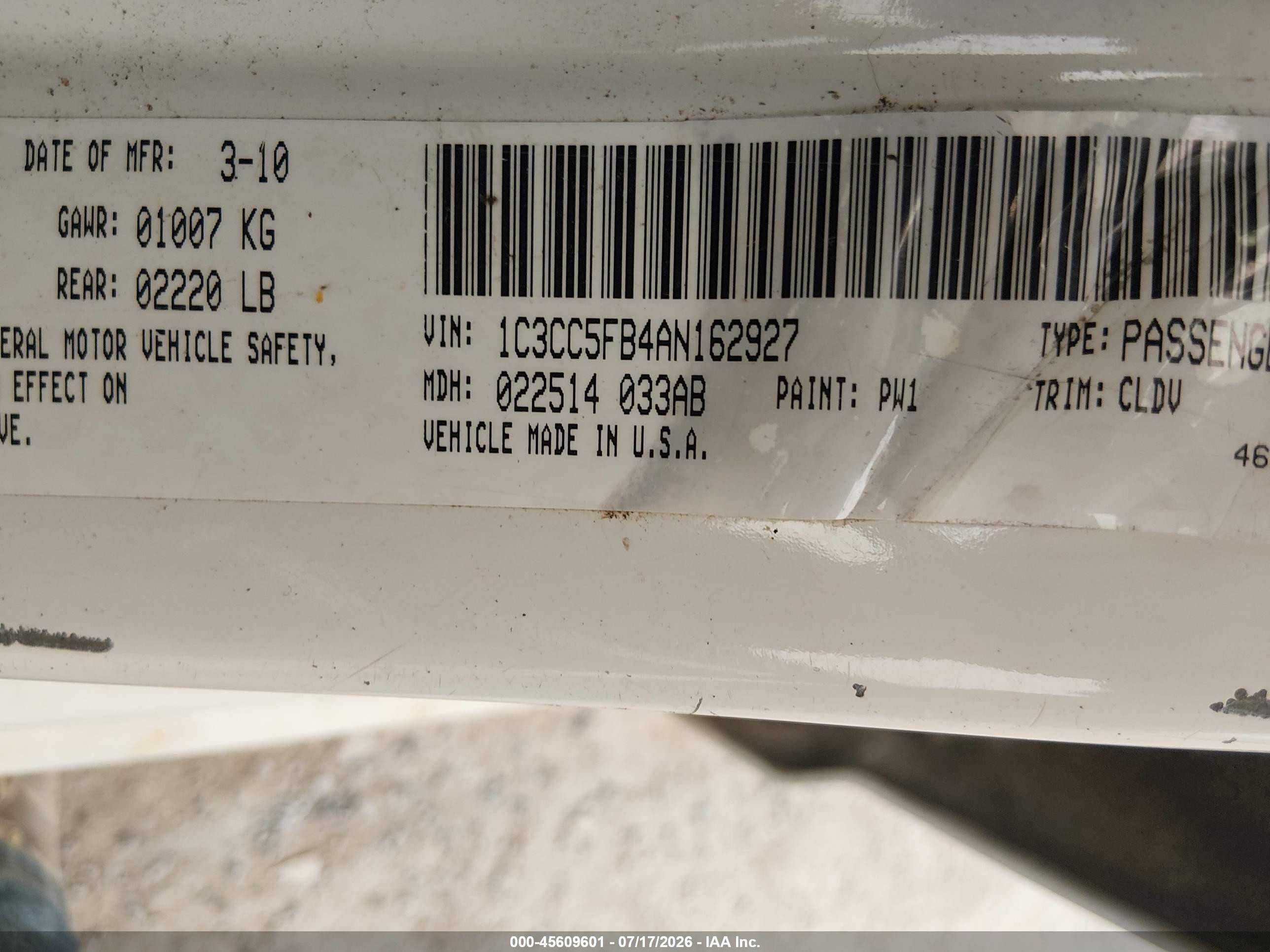 2010 Chrysler Sebring Limited Белый vin: 1C3CC5FB4AN162927