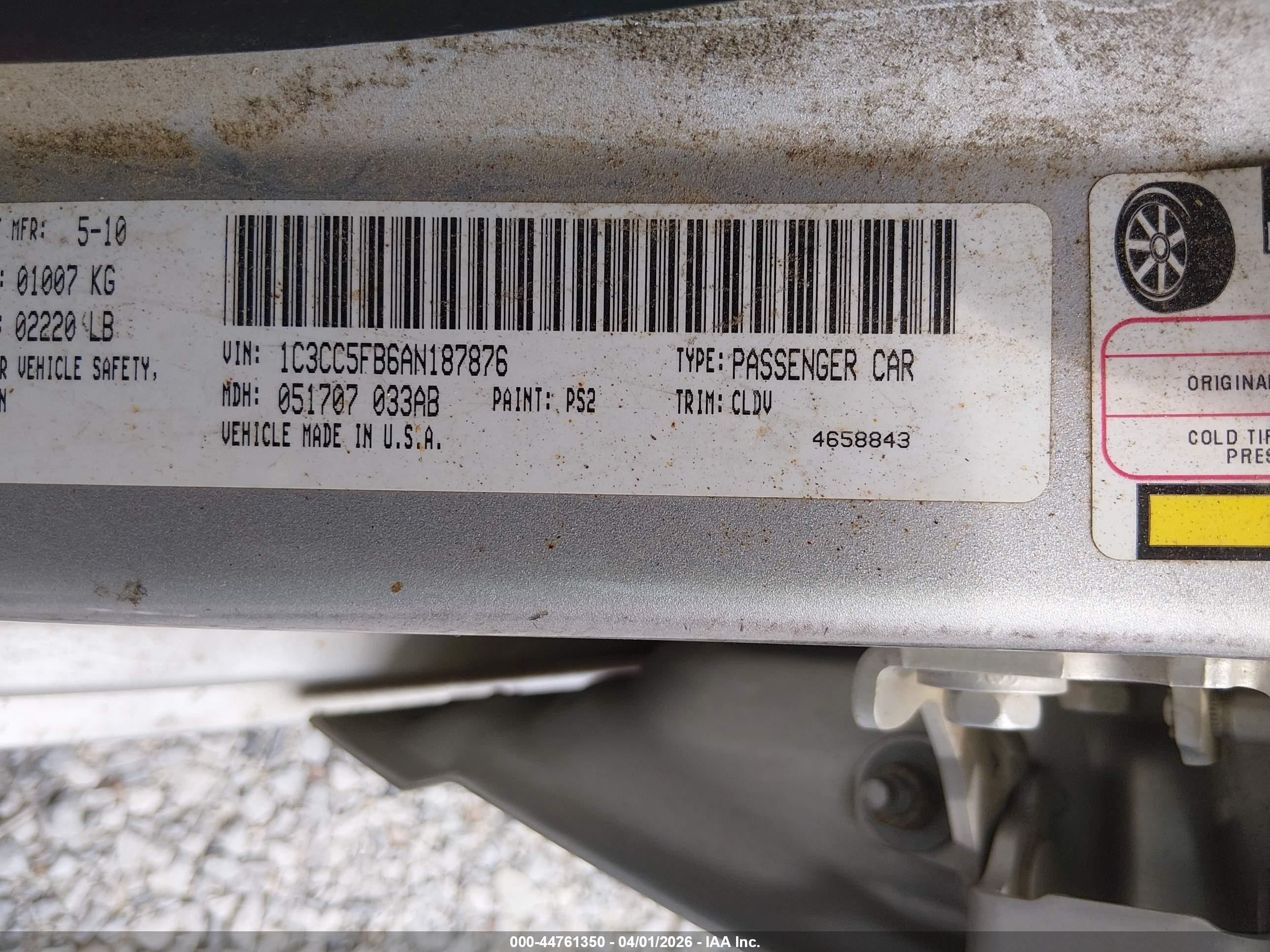 2010 Chrysler Sebring Limited Silver vin: 1C3CC5FB6AN187876