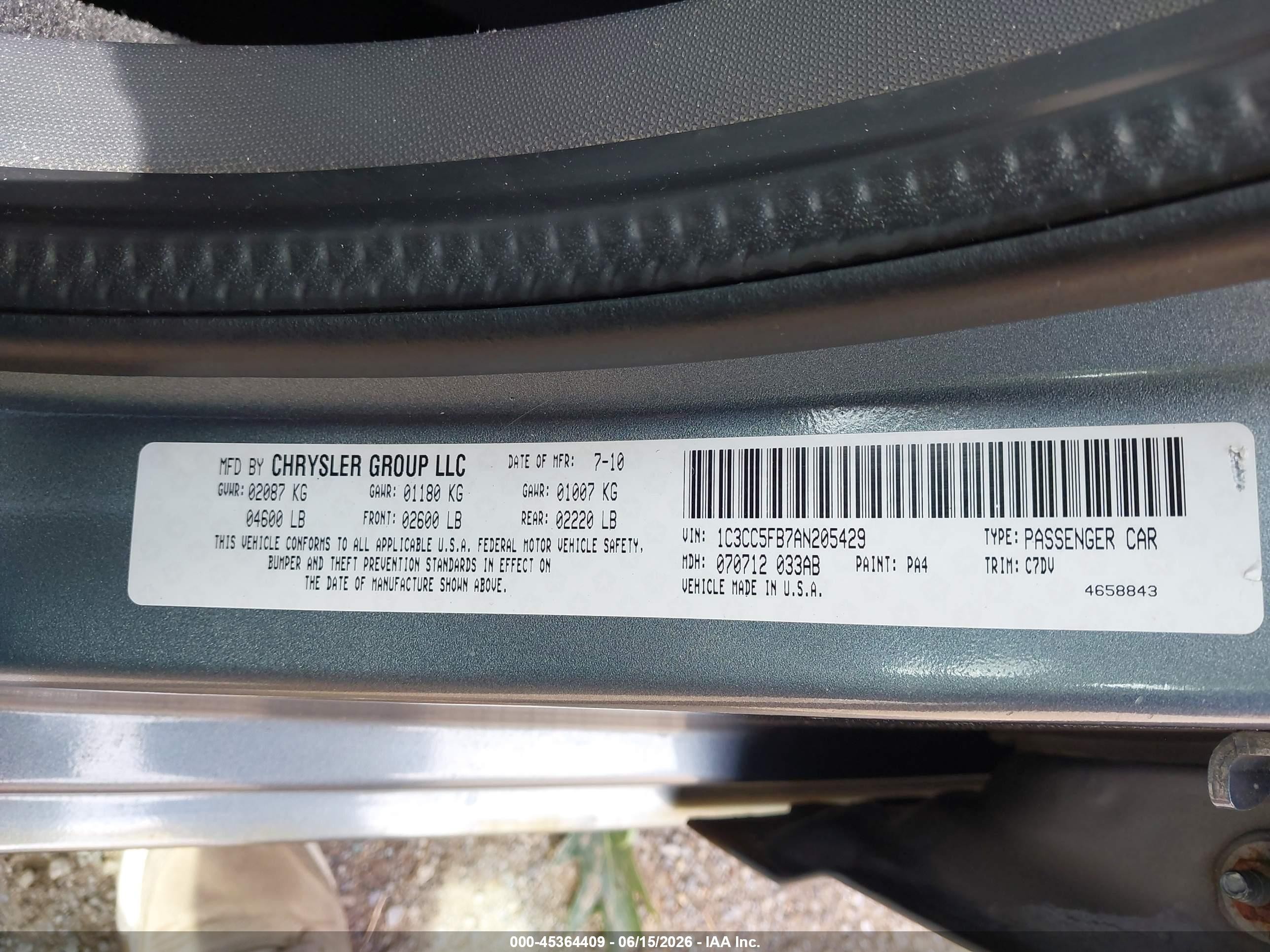 2010 Chrysler Sebring Limited Light Blue vin: 1C3CC5FB7AN205429