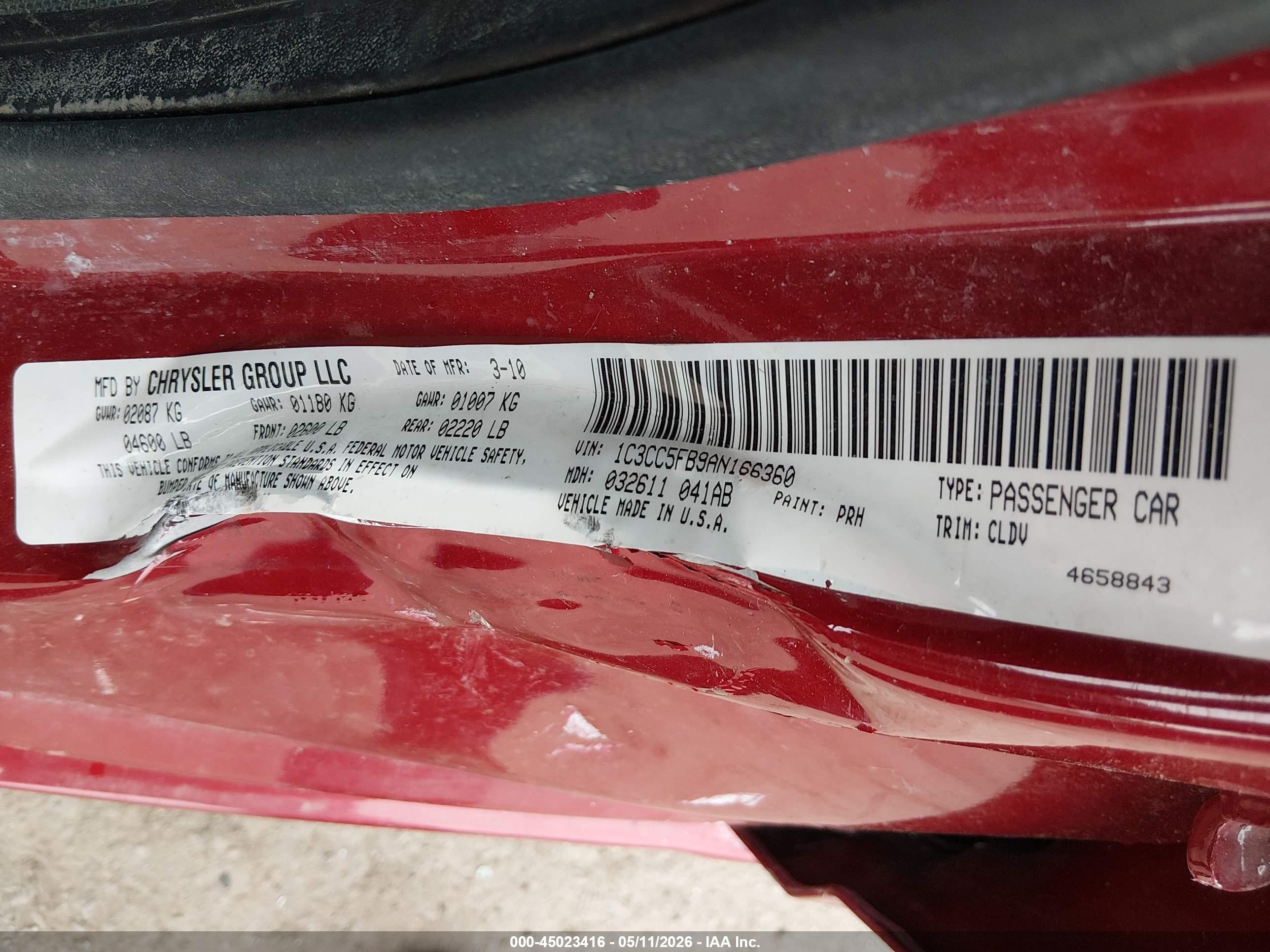 2010 Chrysler Sebring Limited Red vin: 1C3CC5FB9AN166360