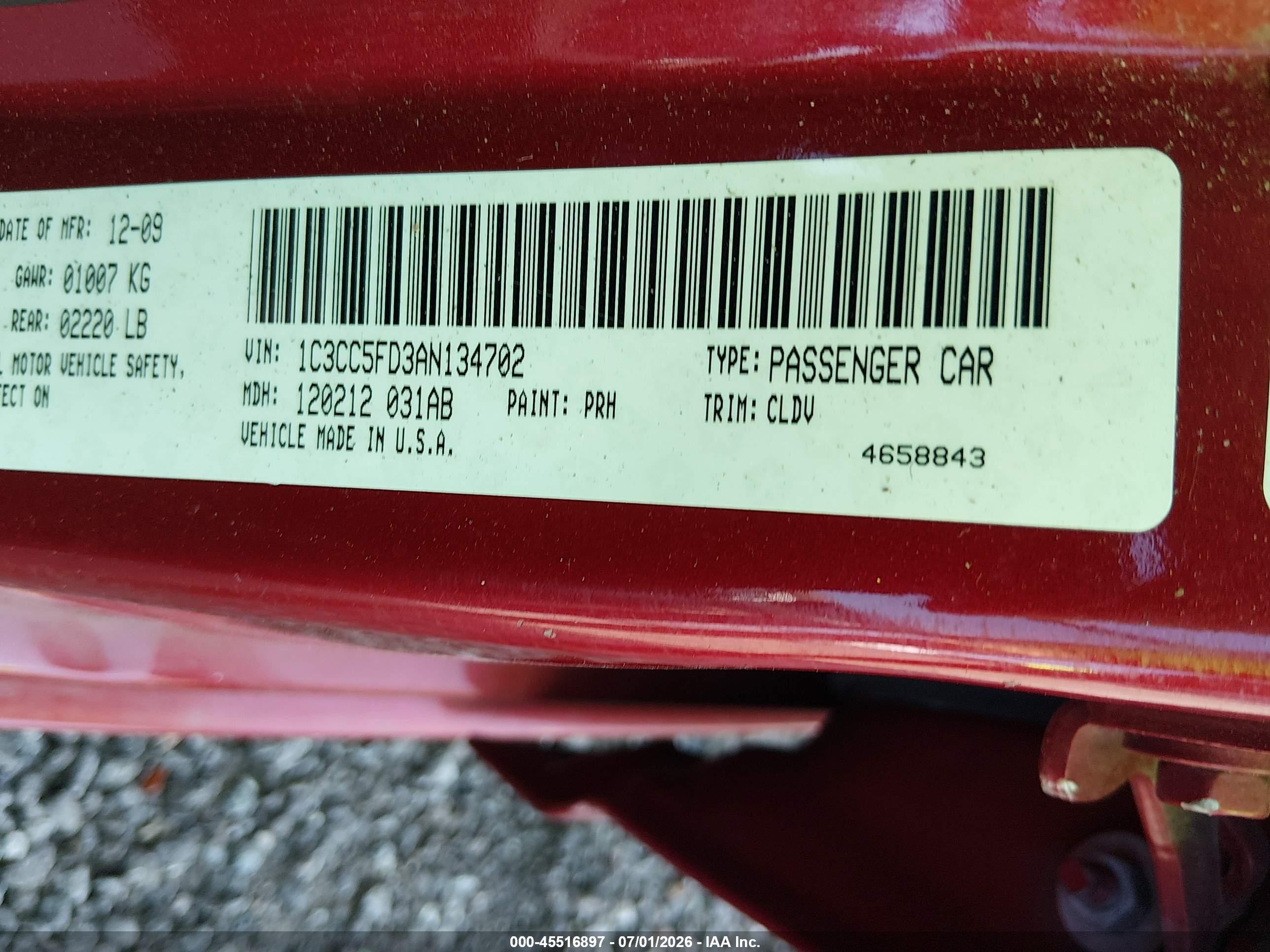 2010 Chrysler Sebring Limited Red vin: 1C3CC5FD3AN134702
