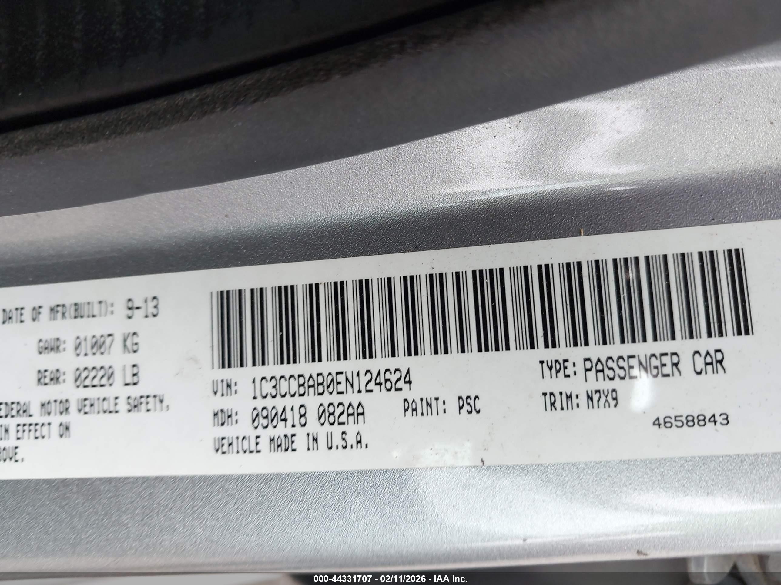 2014 Chrysler 200 Lx Серебряный vin: 1C3CCBAB0EN124624
