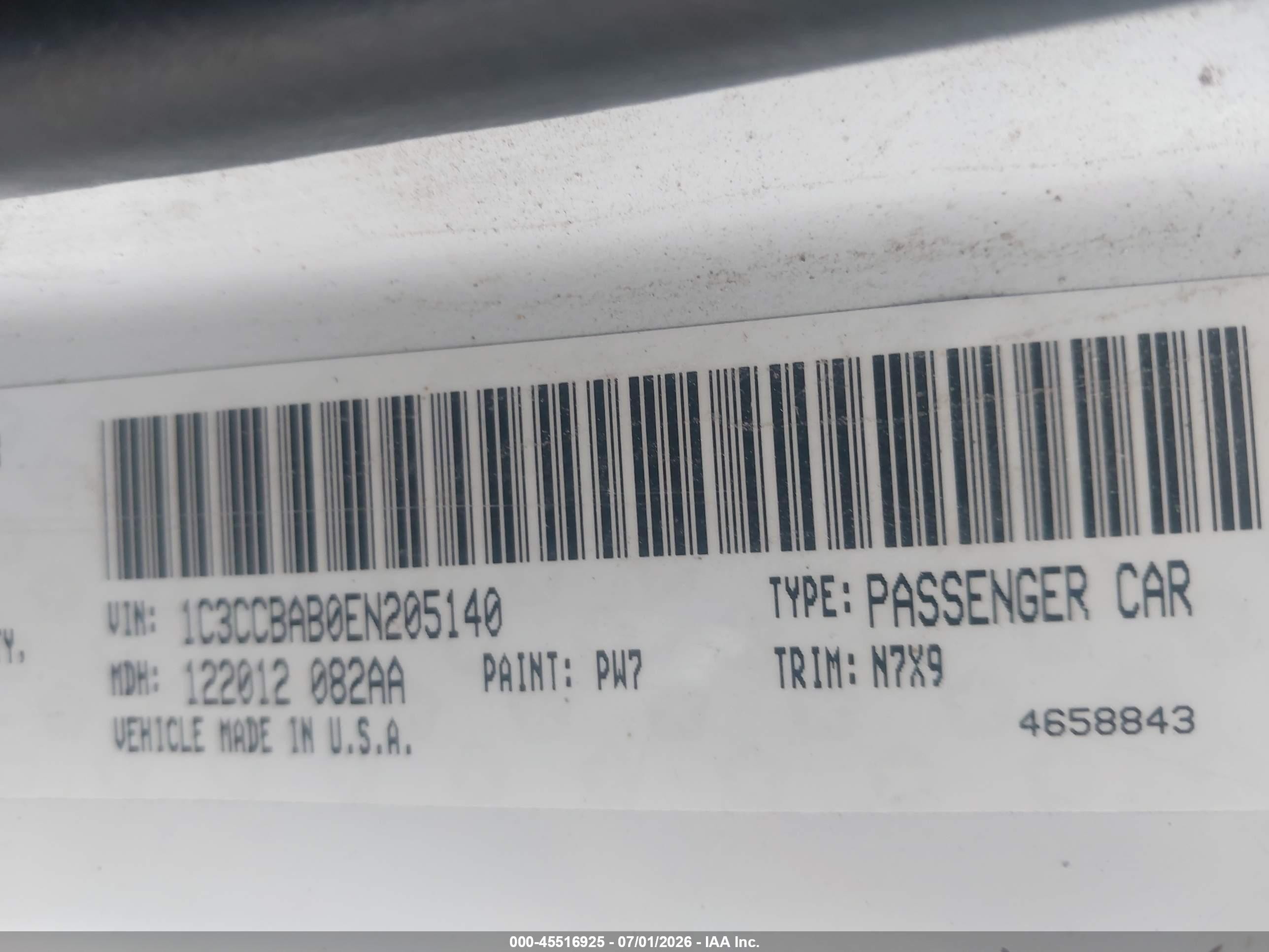 2014 Chrysler 200 Lx White vin: 1C3CCBAB0EN205140
