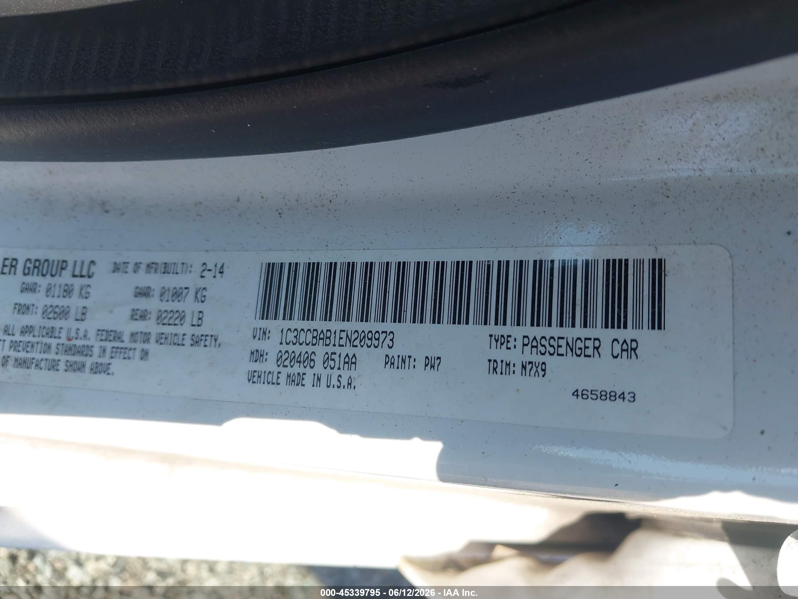 2014 Chrysler 200 Lx White vin: 1C3CCBAB1EN209973