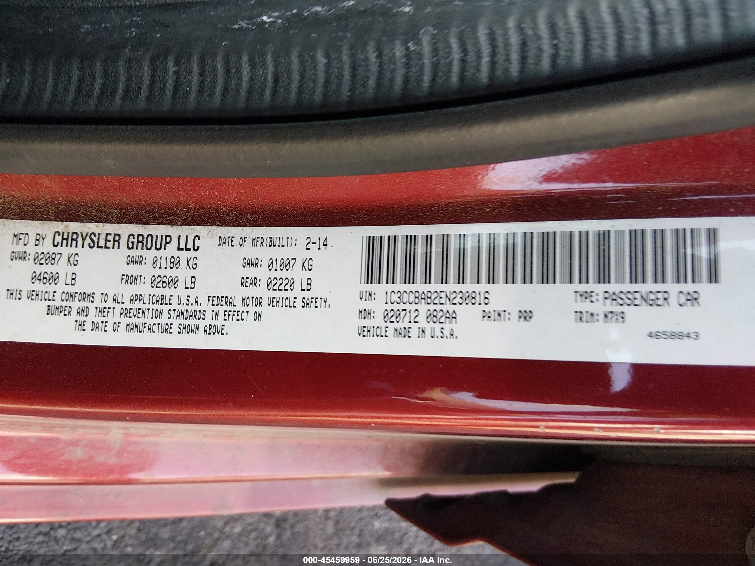 2014 Chrysler 200 Lx Red vin: 1C3CCBAB2EN230816
