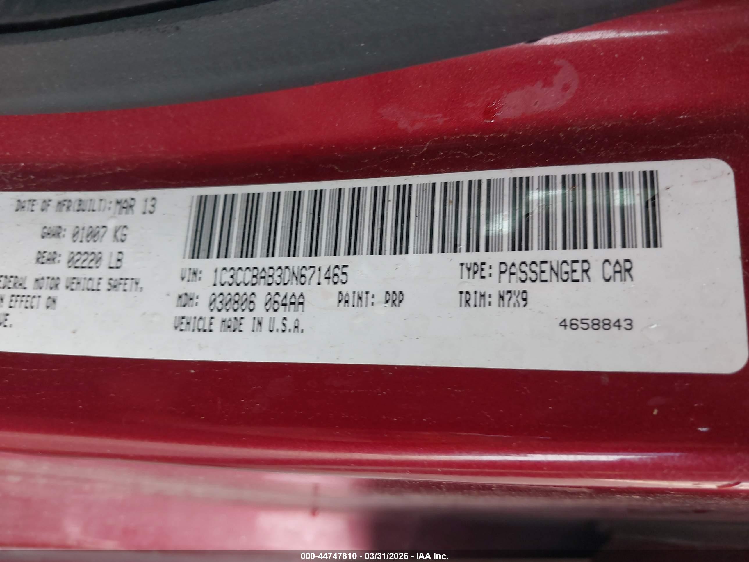 2013 Chrysler 200 Lx Red vin: 1C3CCBAB3DN671465