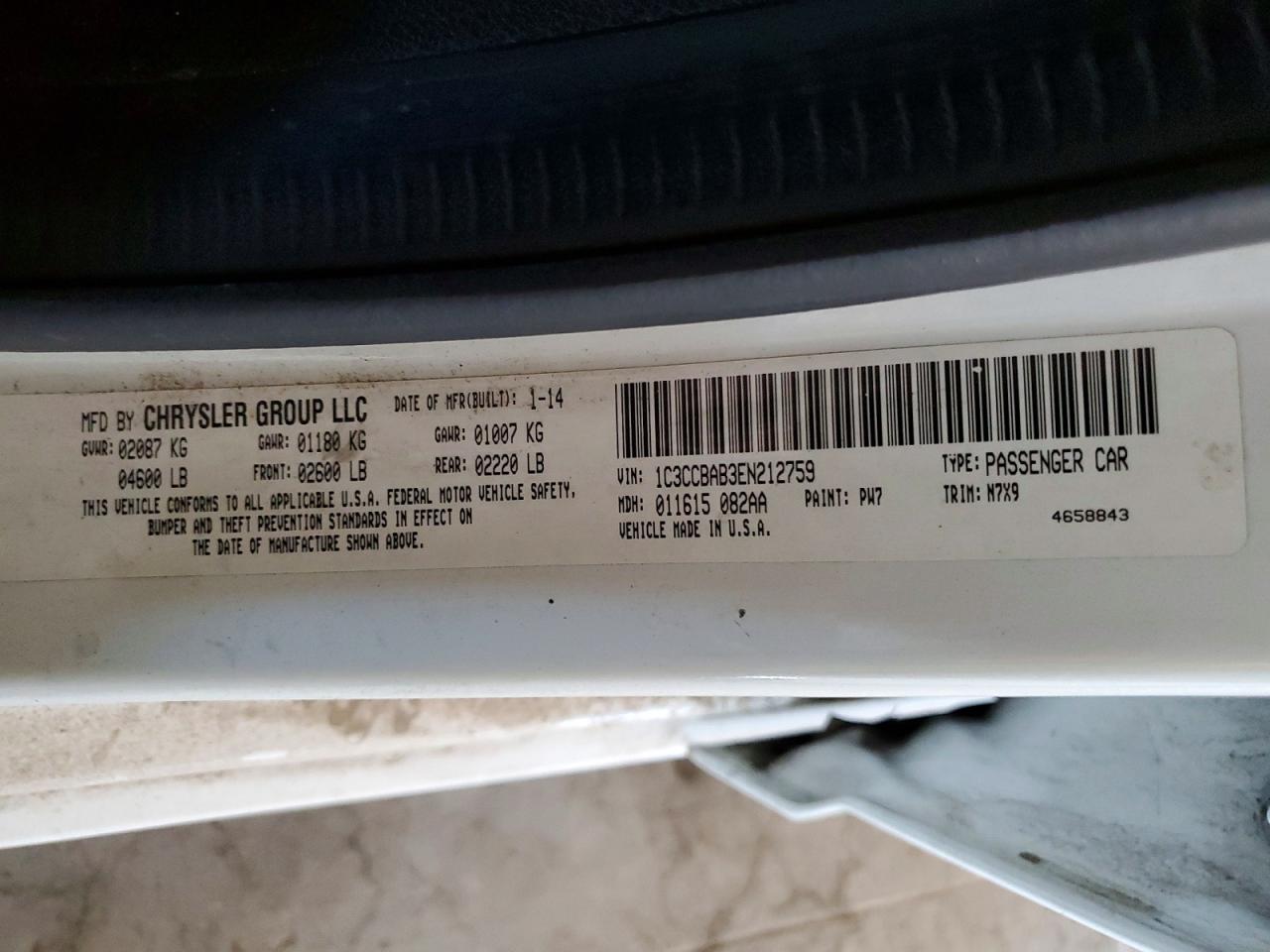 2014 Chrysler 200 Lx White vin: 1C3CCBAB3EN212759