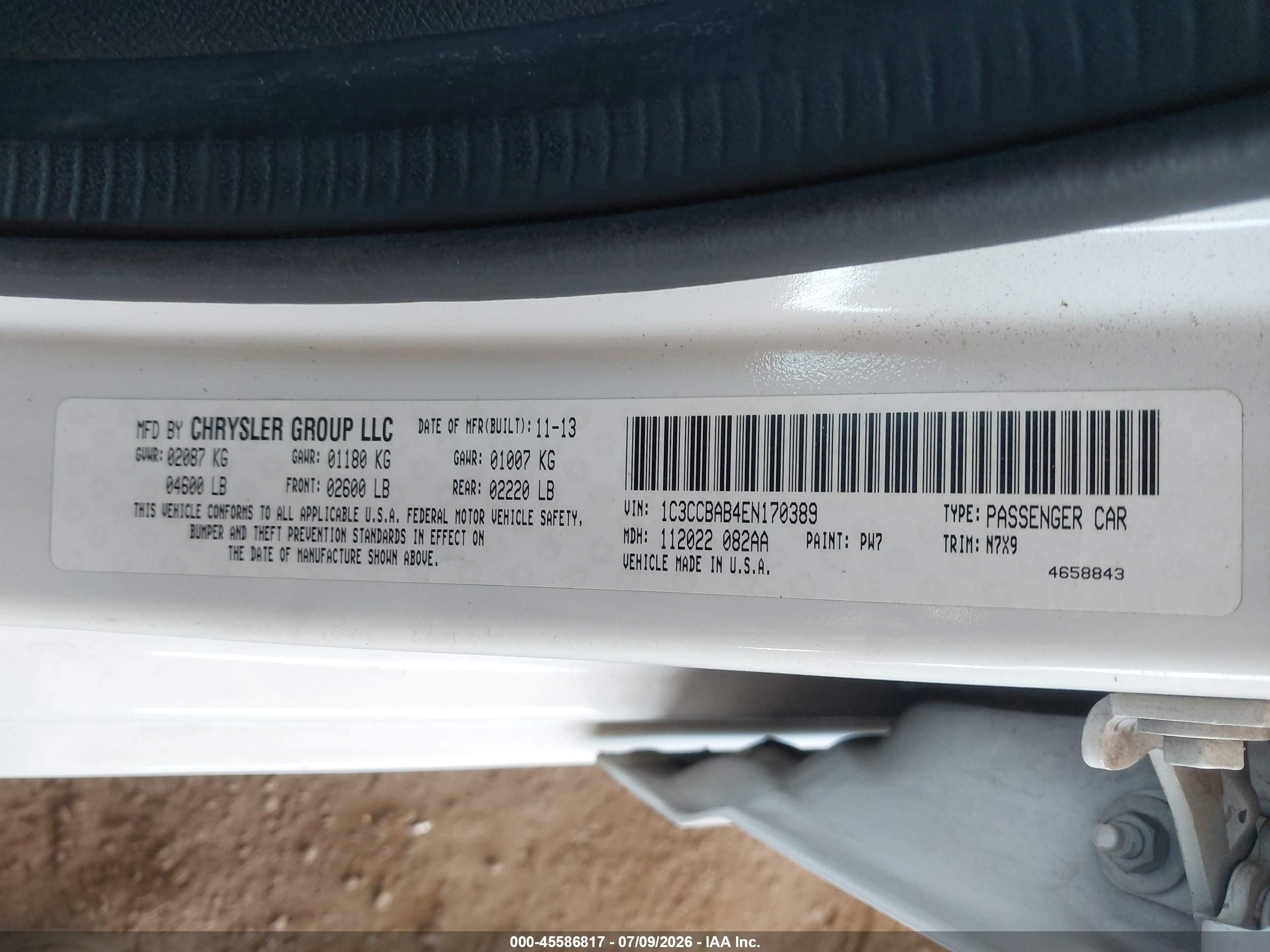 2014 Chrysler 200 Lx Белый vin: 1C3CCBAB4EN170389