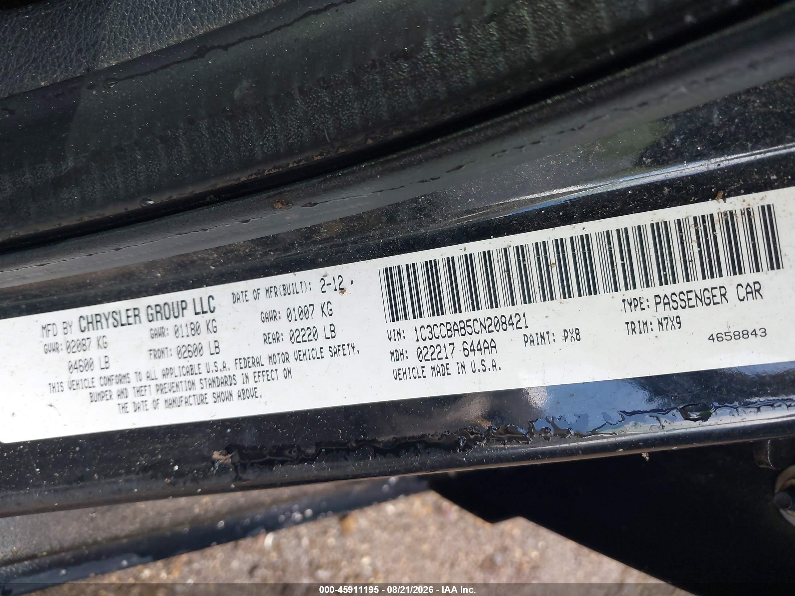 2012 Chrysler 200 Lx Black vin: 1C3CCBAB5CN208421