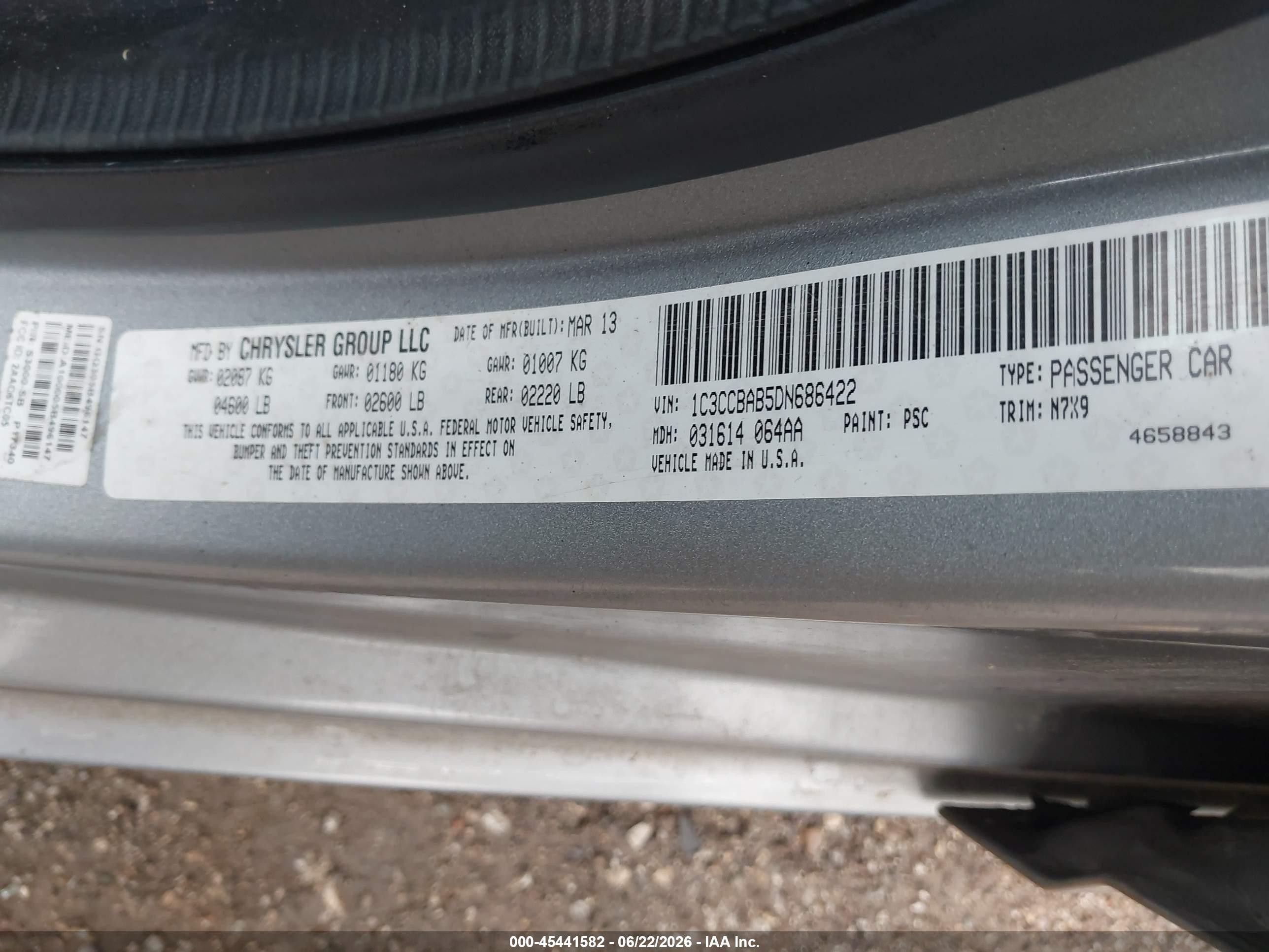 2013 Chrysler 200 Lx Silver vin: 1C3CCBAB5DN686422