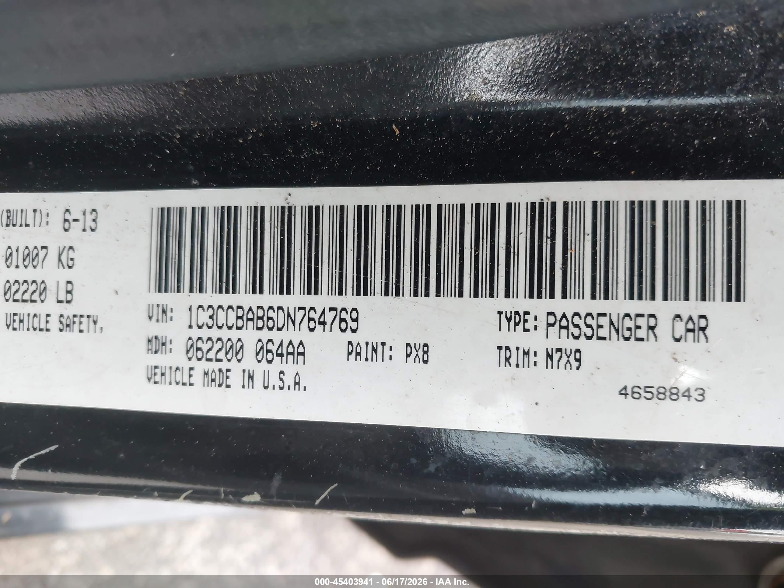 2013 Chrysler 200 Lx Black vin: 1C3CCBAB6DN764769