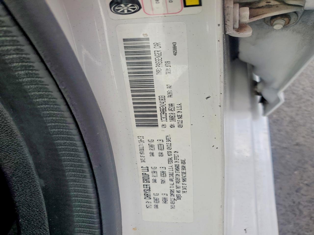 2014 Chrysler 200 Lx White vin: 1C3CCBAB6EN141833