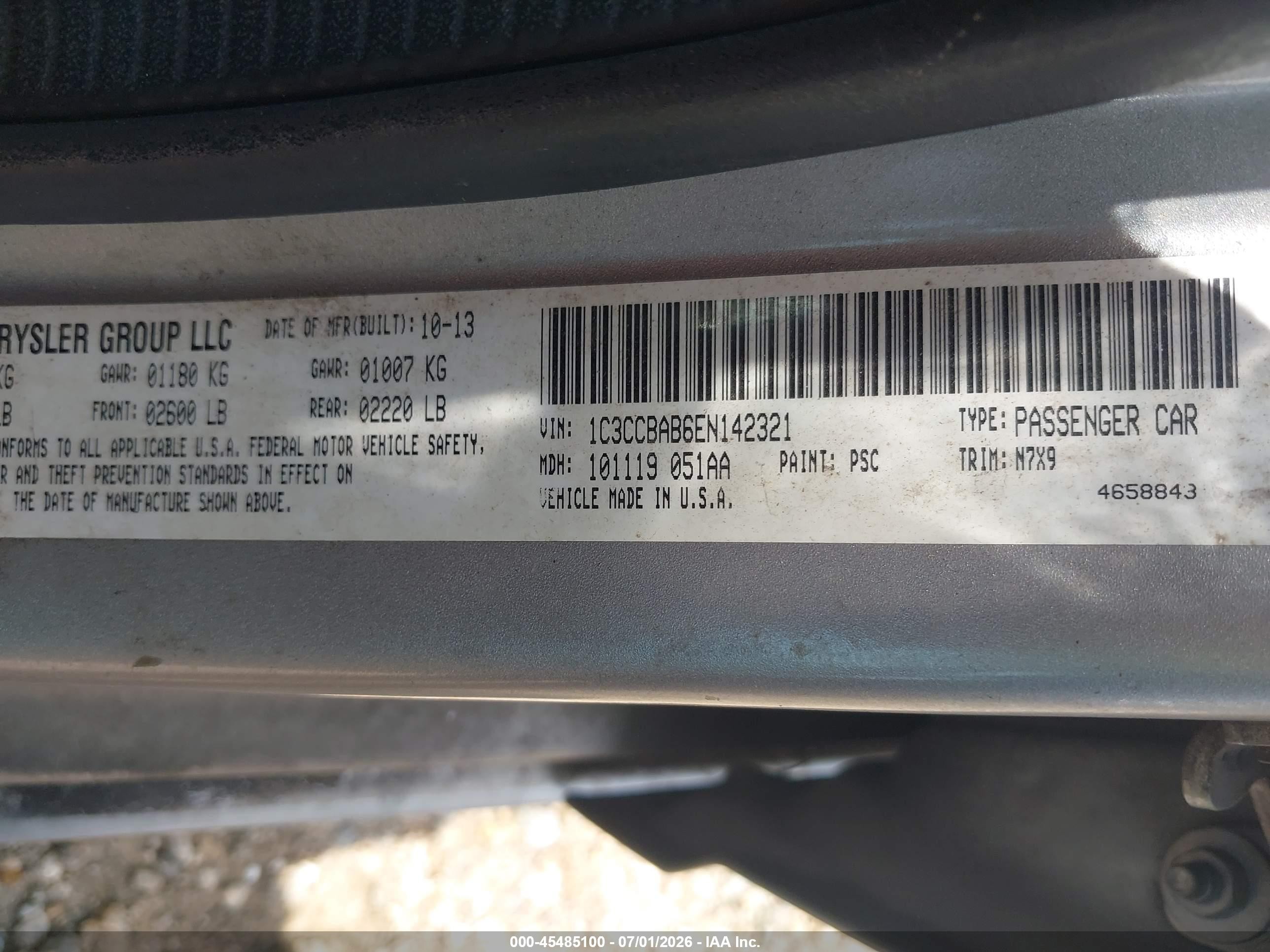 2014 Chrysler 200 Lx Silver vin: 1C3CCBAB6EN142321
