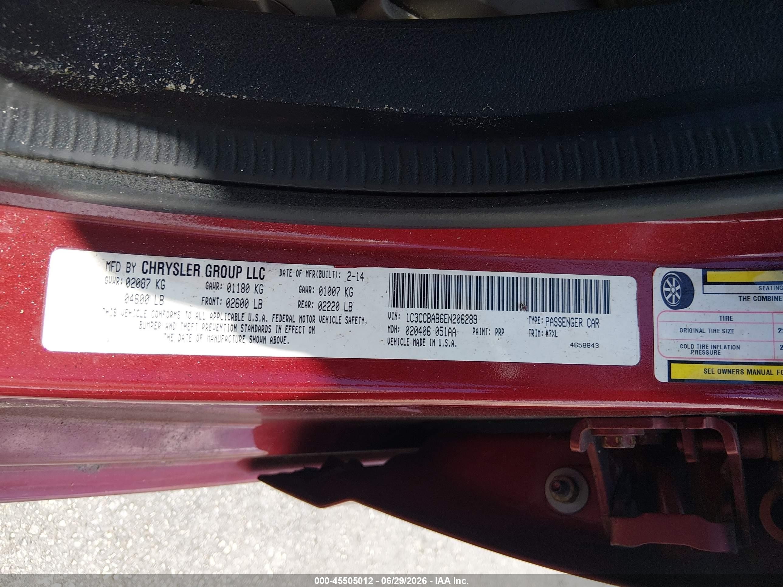 2014 Chrysler 200 Lx Red vin: 1C3CCBAB6EN206289