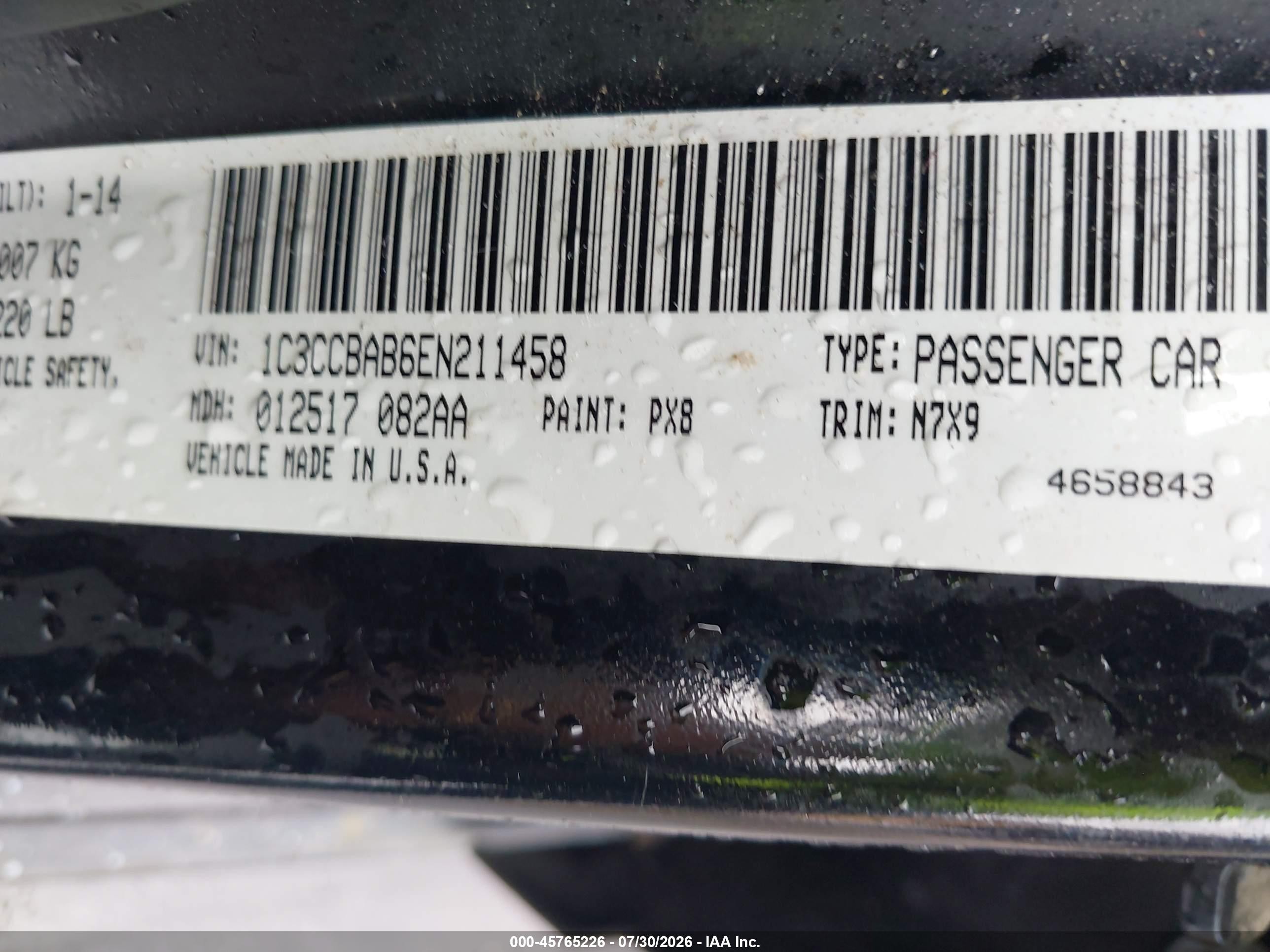 2014 Chrysler 200 Lx Black vin: 1C3CCBAB6EN211458