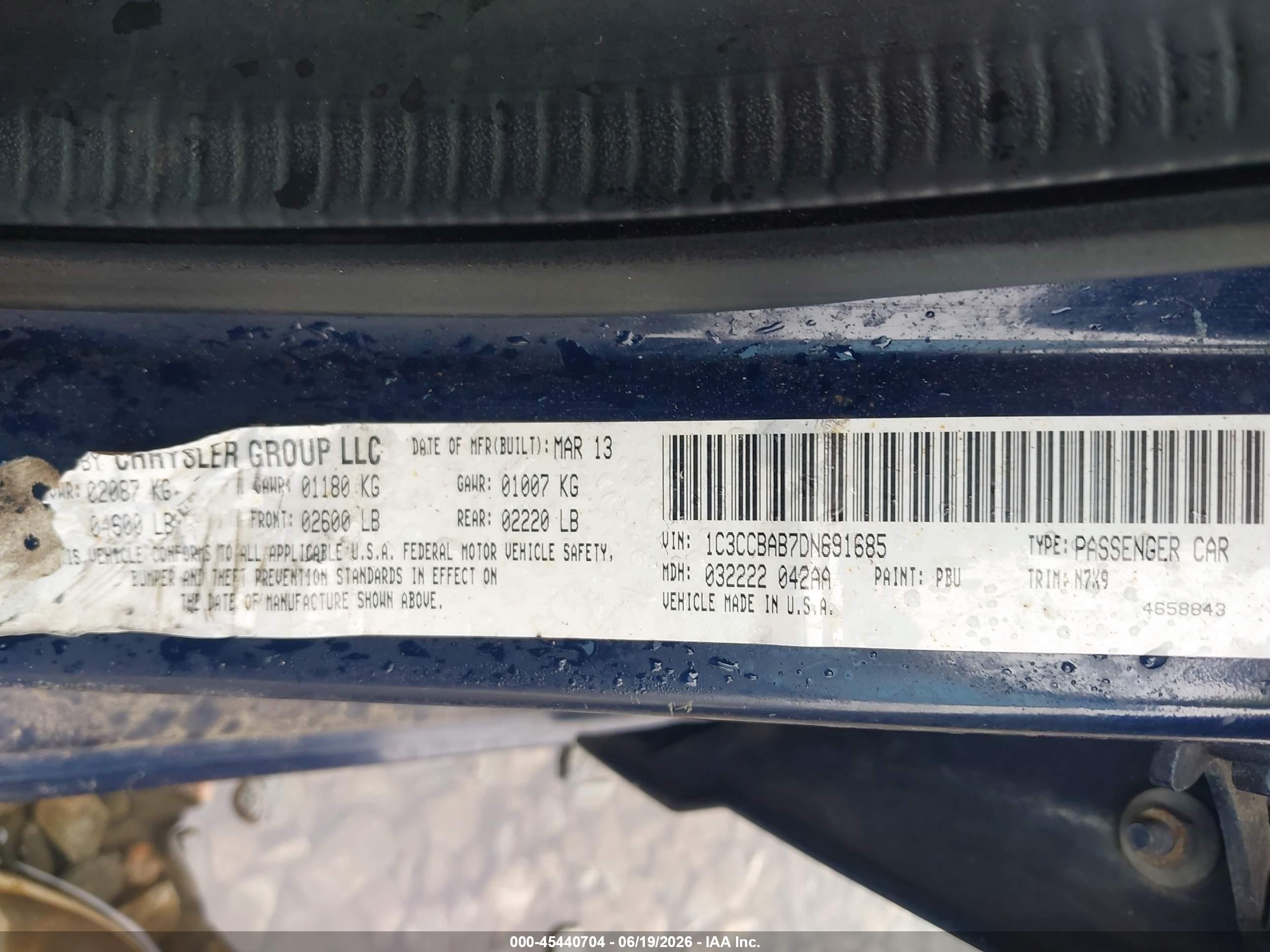 2013 Chrysler 200 Lx Dark Blue vin: 1C3CCBAB7DN691685