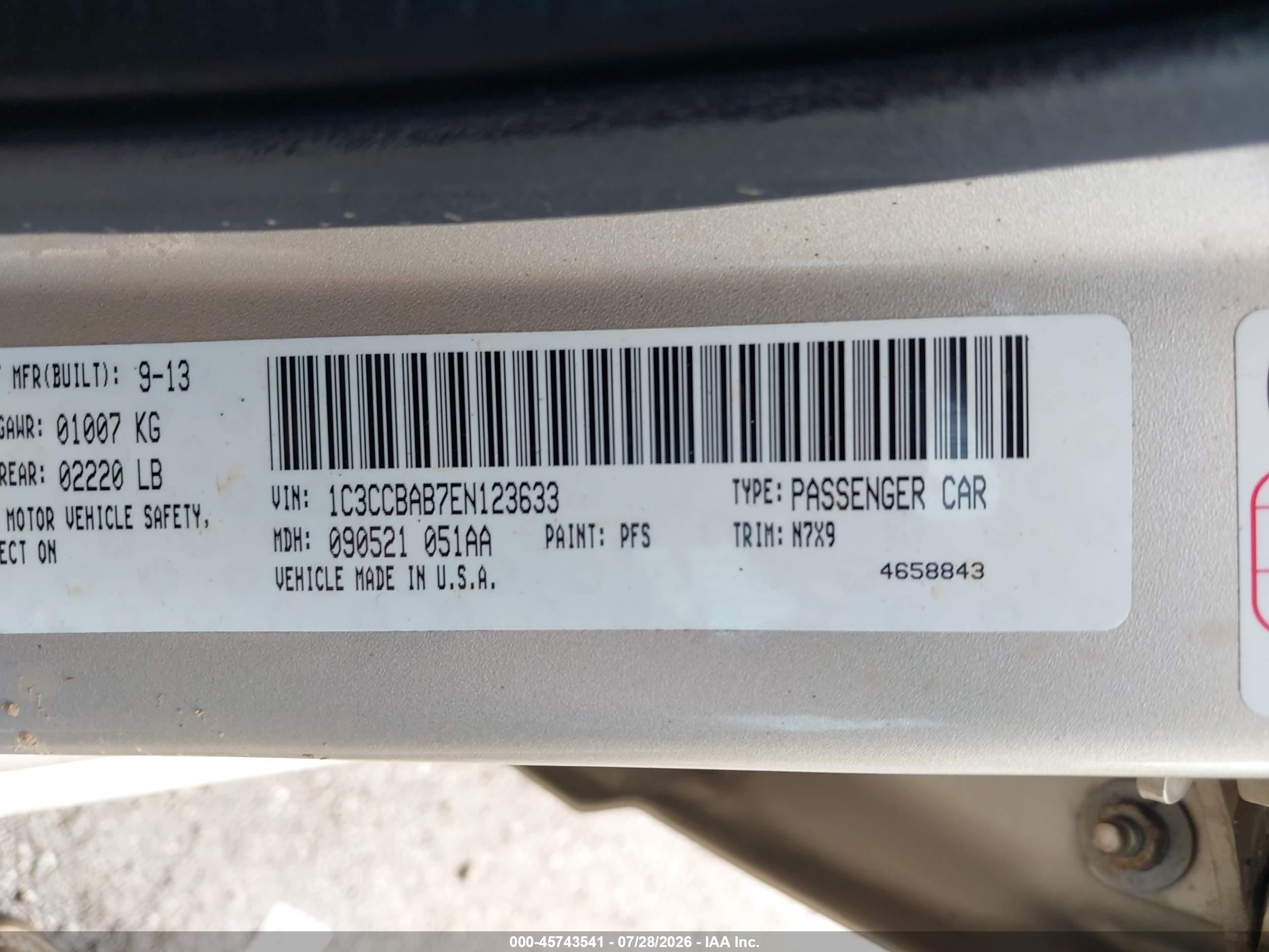 2014 Chrysler 200 Lx Beige vin: 1C3CCBAB7EN123633
