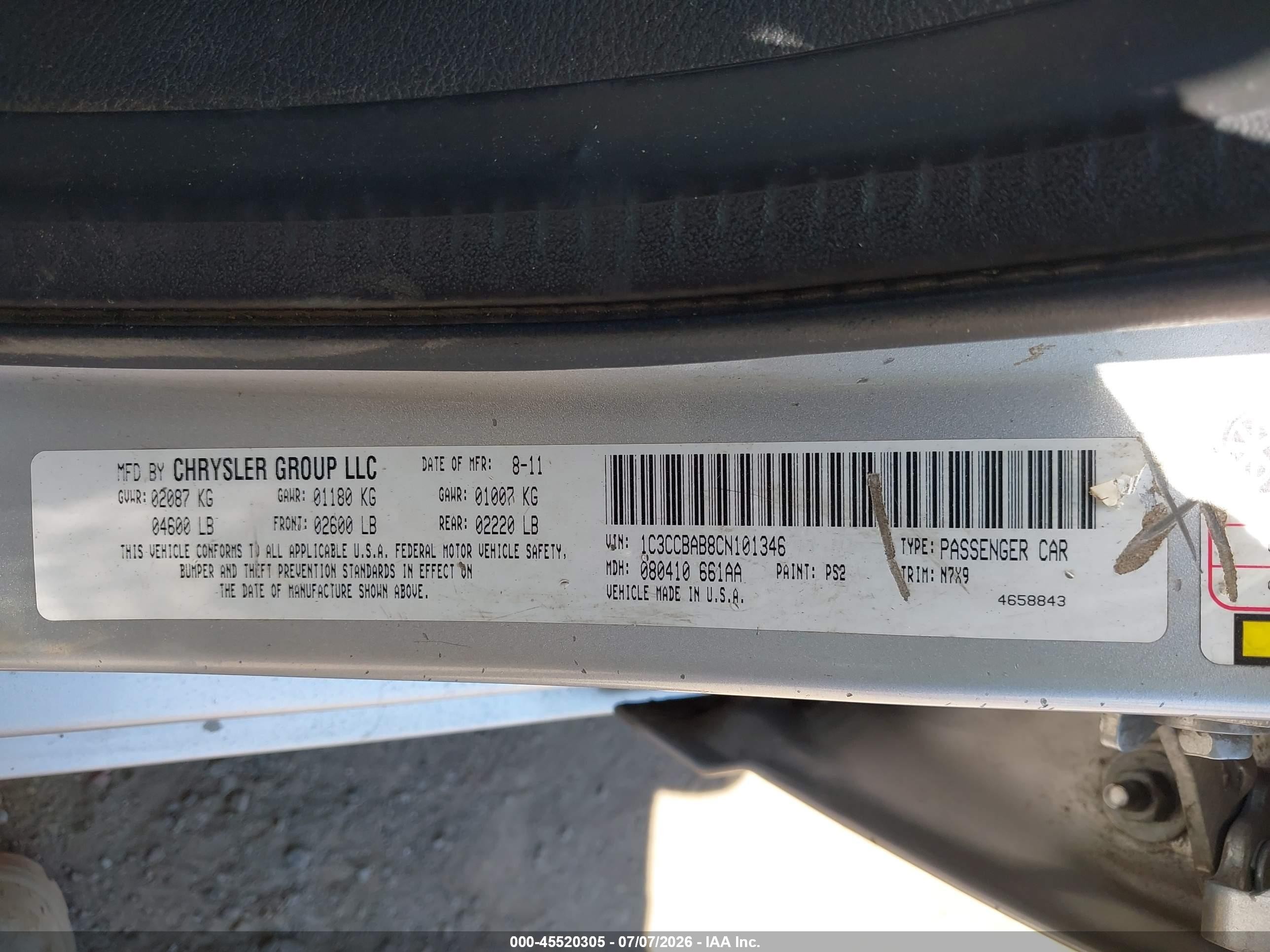 2012 Chrysler 200 Lx Silver vin: 1C3CCBAB8CN101346