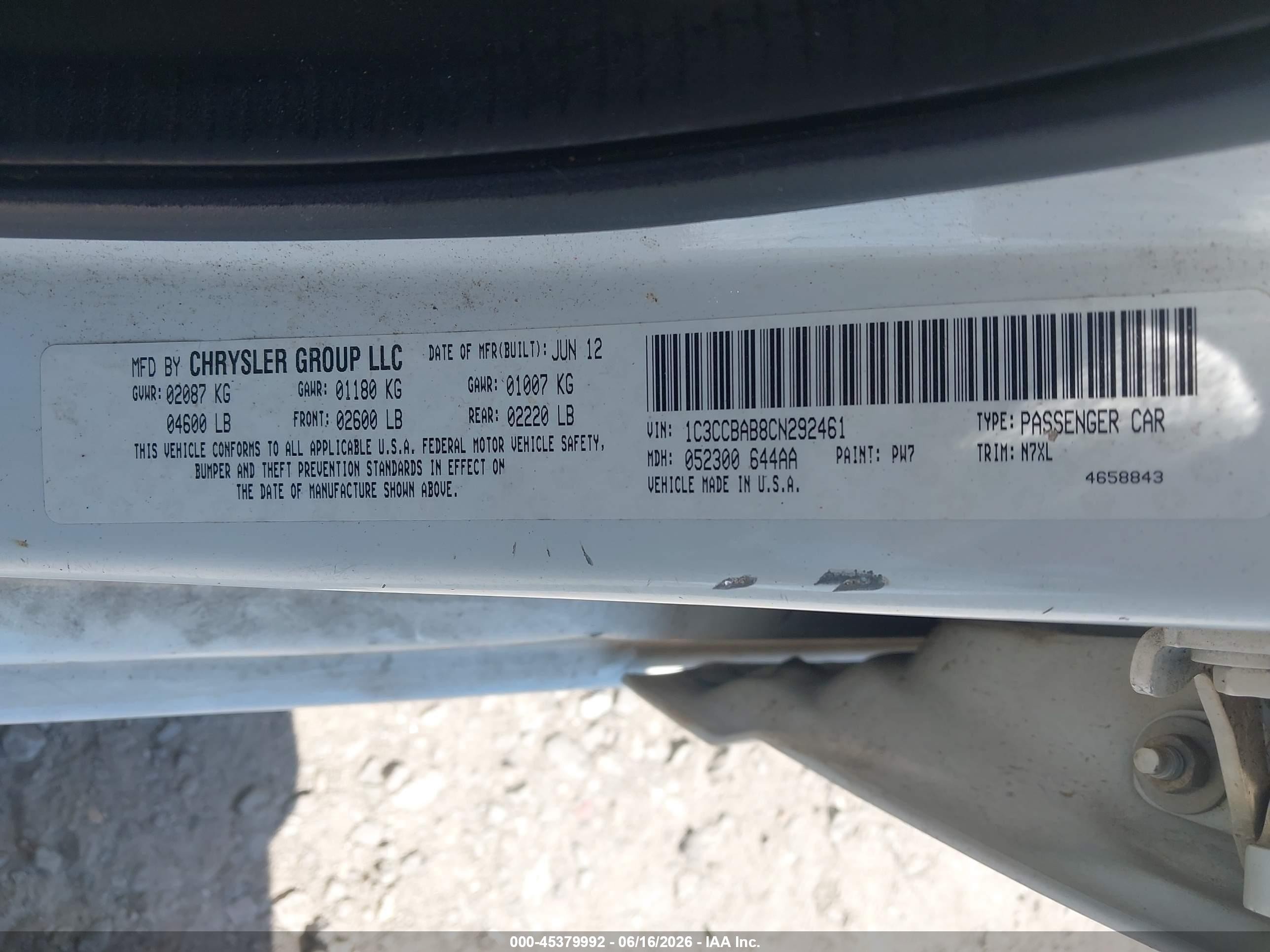2012 Chrysler 200 Lx White vin: 1C3CCBAB8CN292461