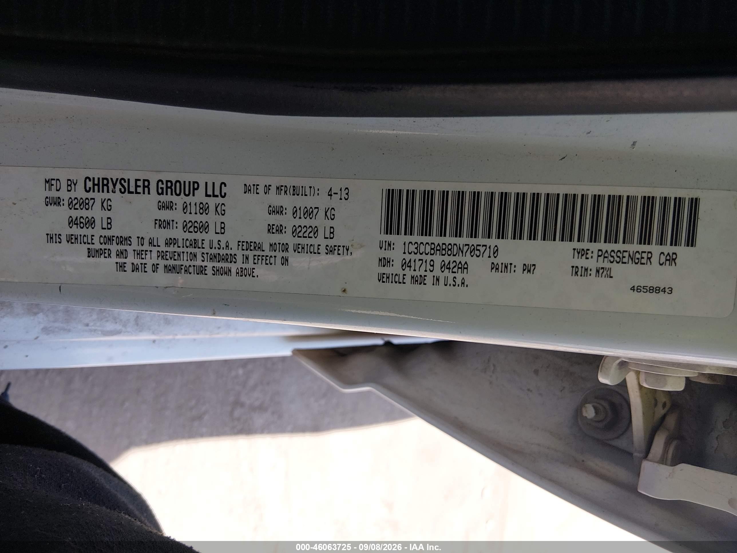 2013 Chrysler 200 Lx White vin: 1C3CCBAB8DN705710