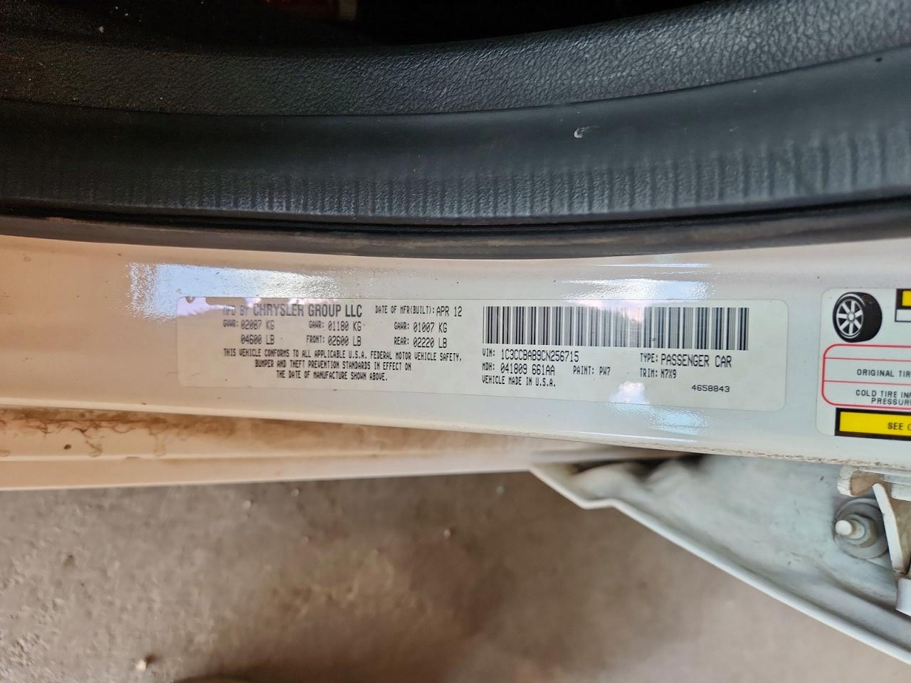 2012 Chrysler 200 Lx White vin: 1C3CCBAB9CN256715
