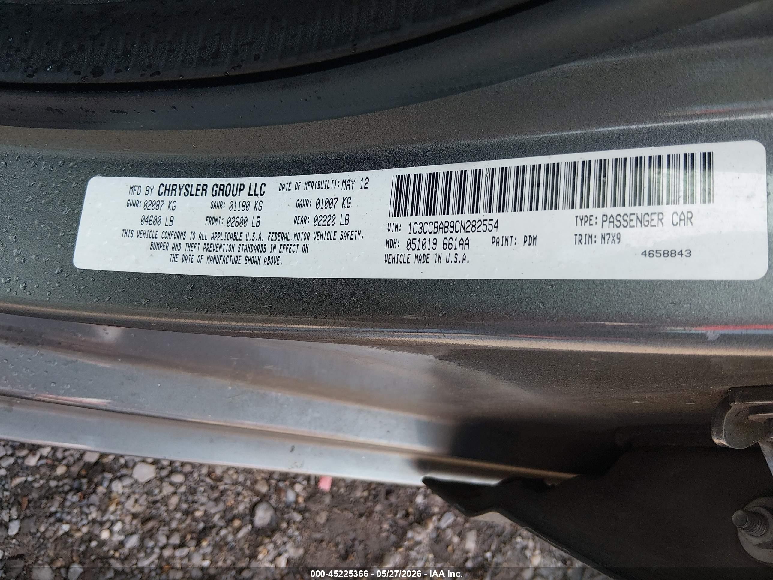 2012 Chrysler 200 Lx Gray vin: 1C3CCBAB9CN282554