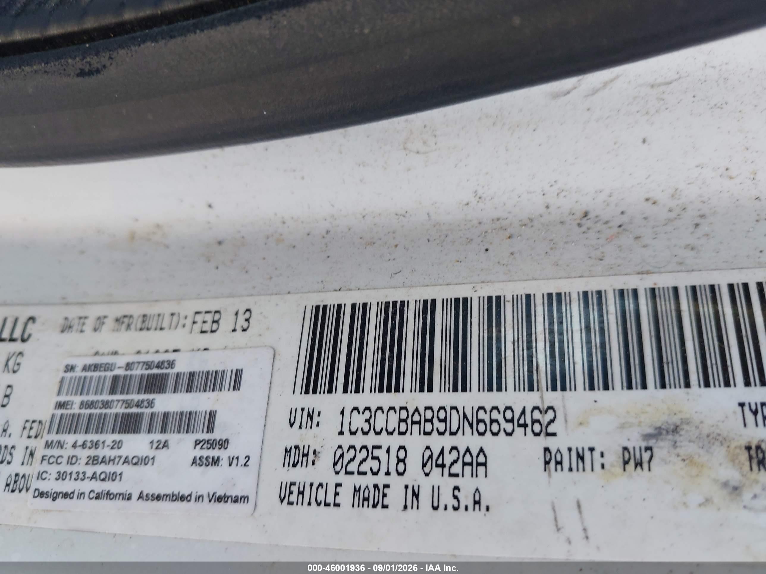 2013 Chrysler 200 Lx White vin: 1C3CCBAB9DN669462