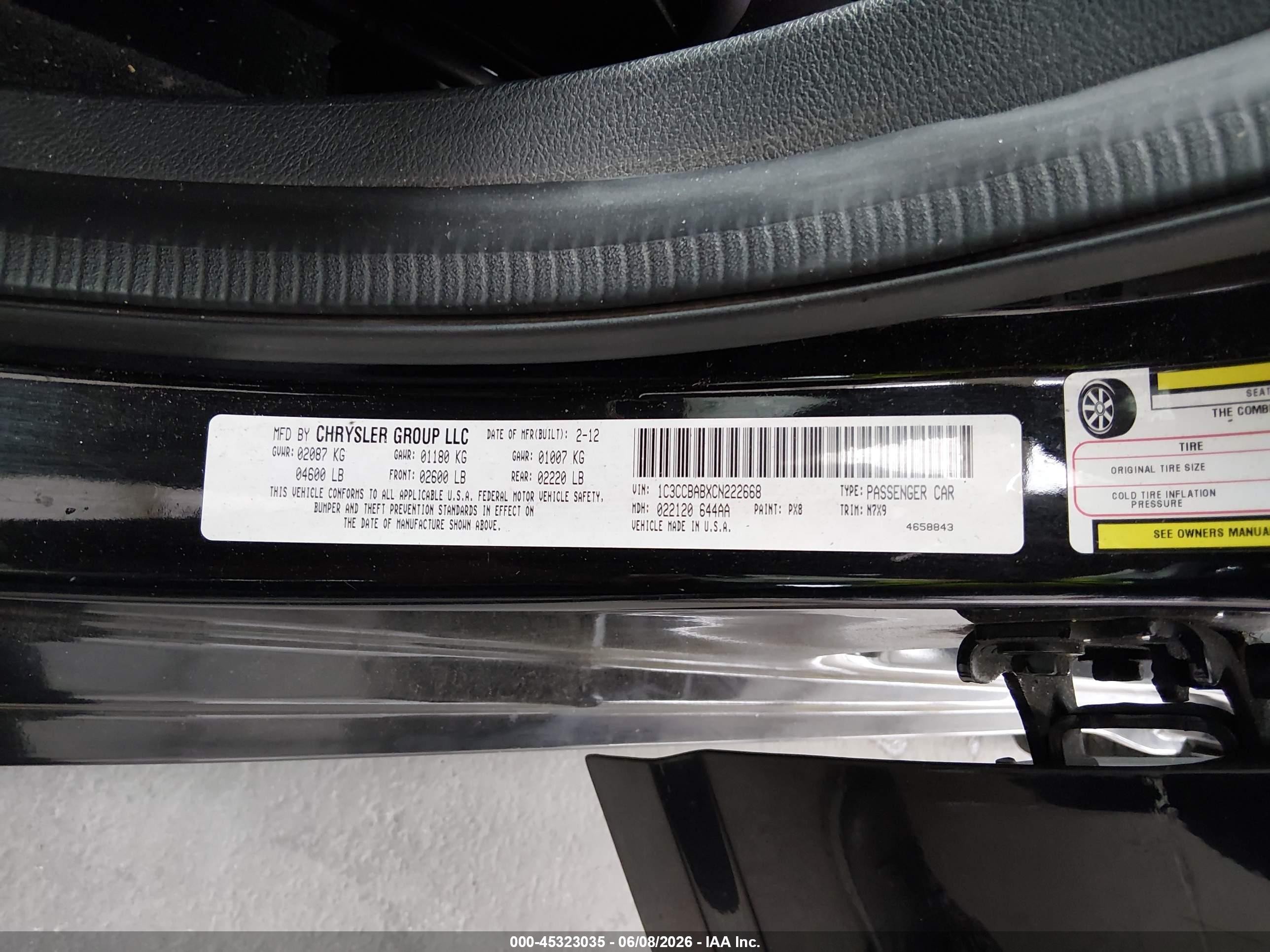2012 Chrysler 200 Lx Black vin: 1C3CCBABXCN222668