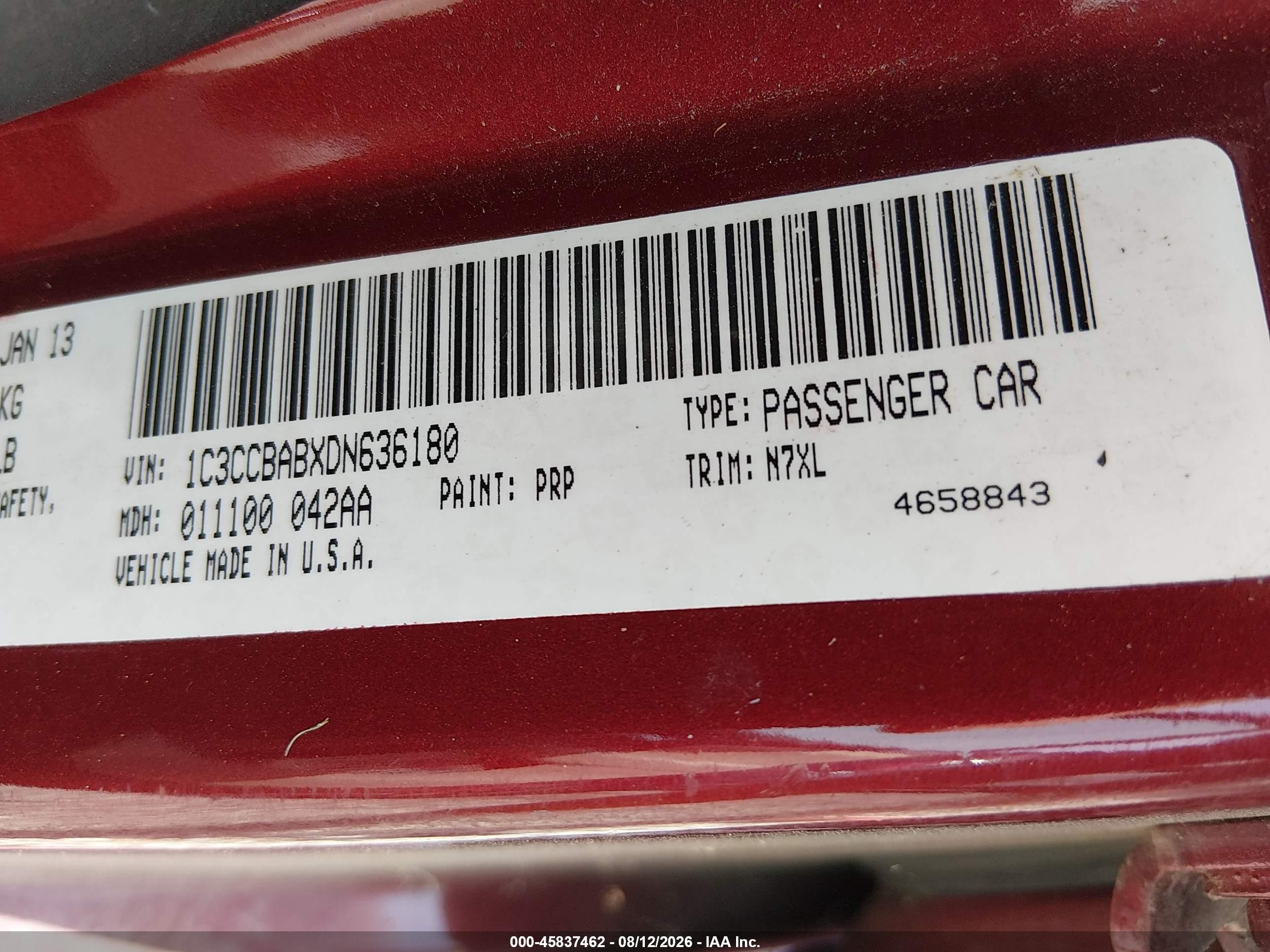 2013 Chrysler 200 Lx Red vin: 1C3CCBABXDN636180