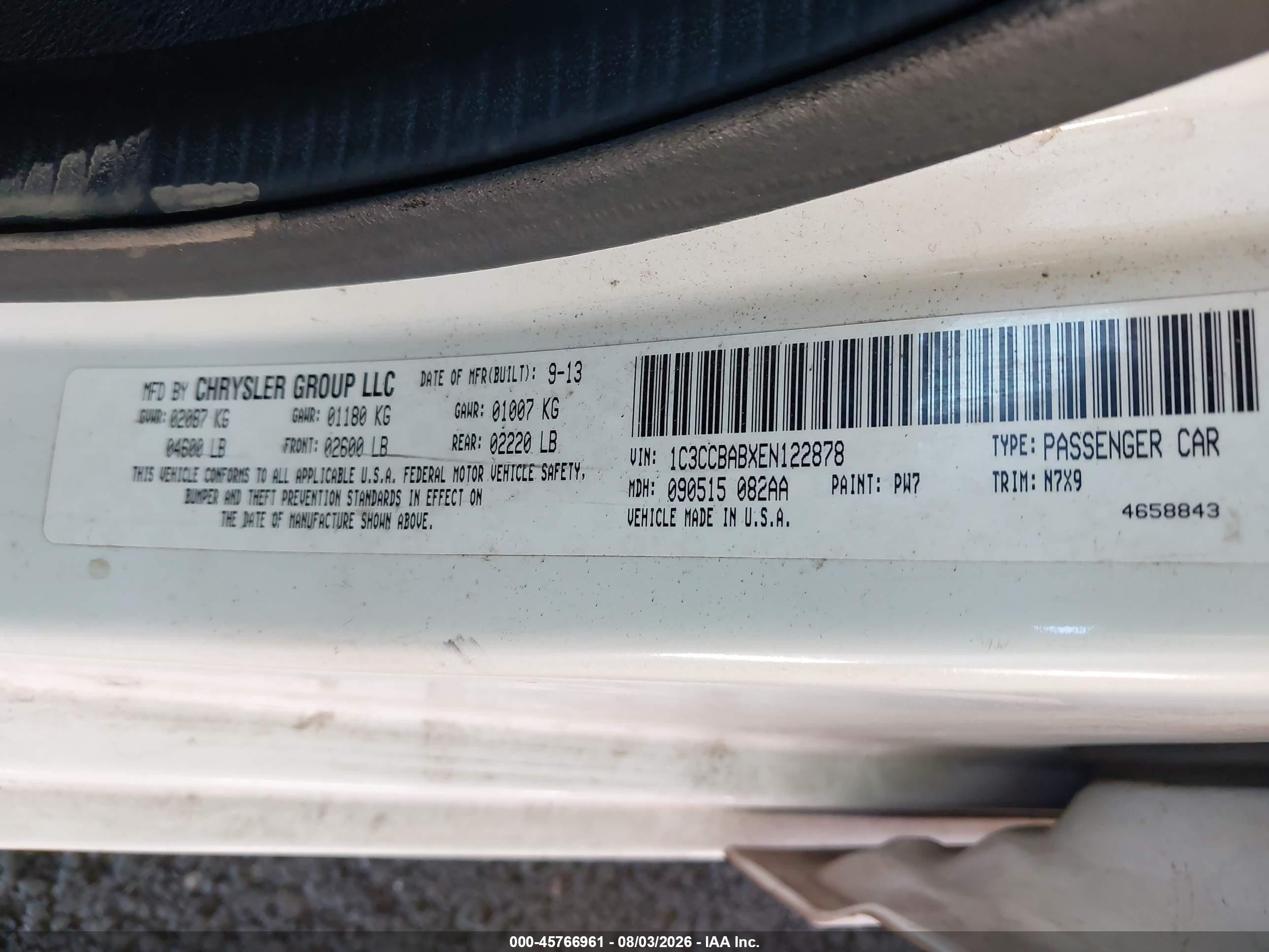 2014 Chrysler 200 Lx White vin: 1C3CCBABXEN122878