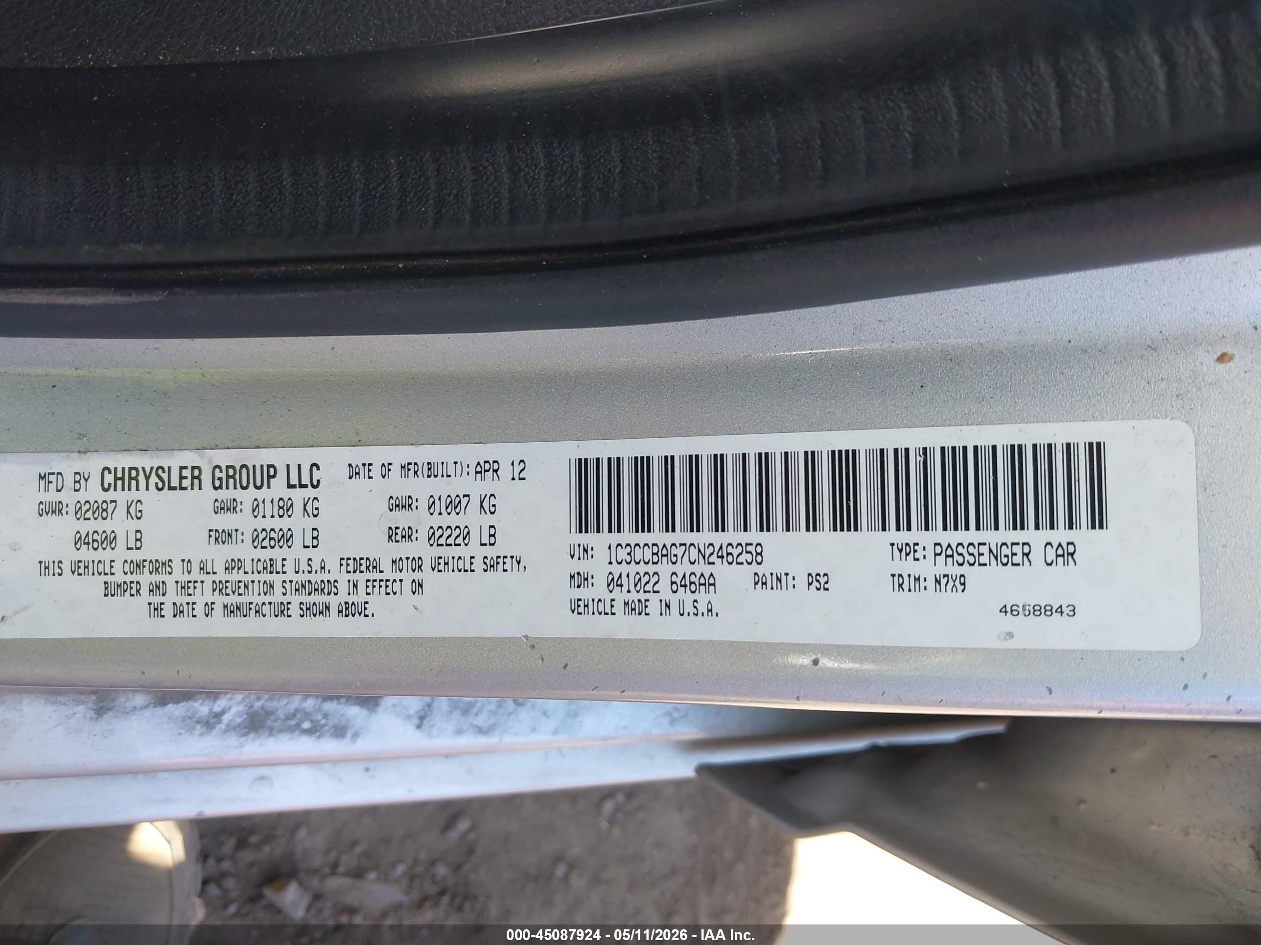 2012 Chrysler 200 Lx Silver vin: 1C3CCBAG7CN246258