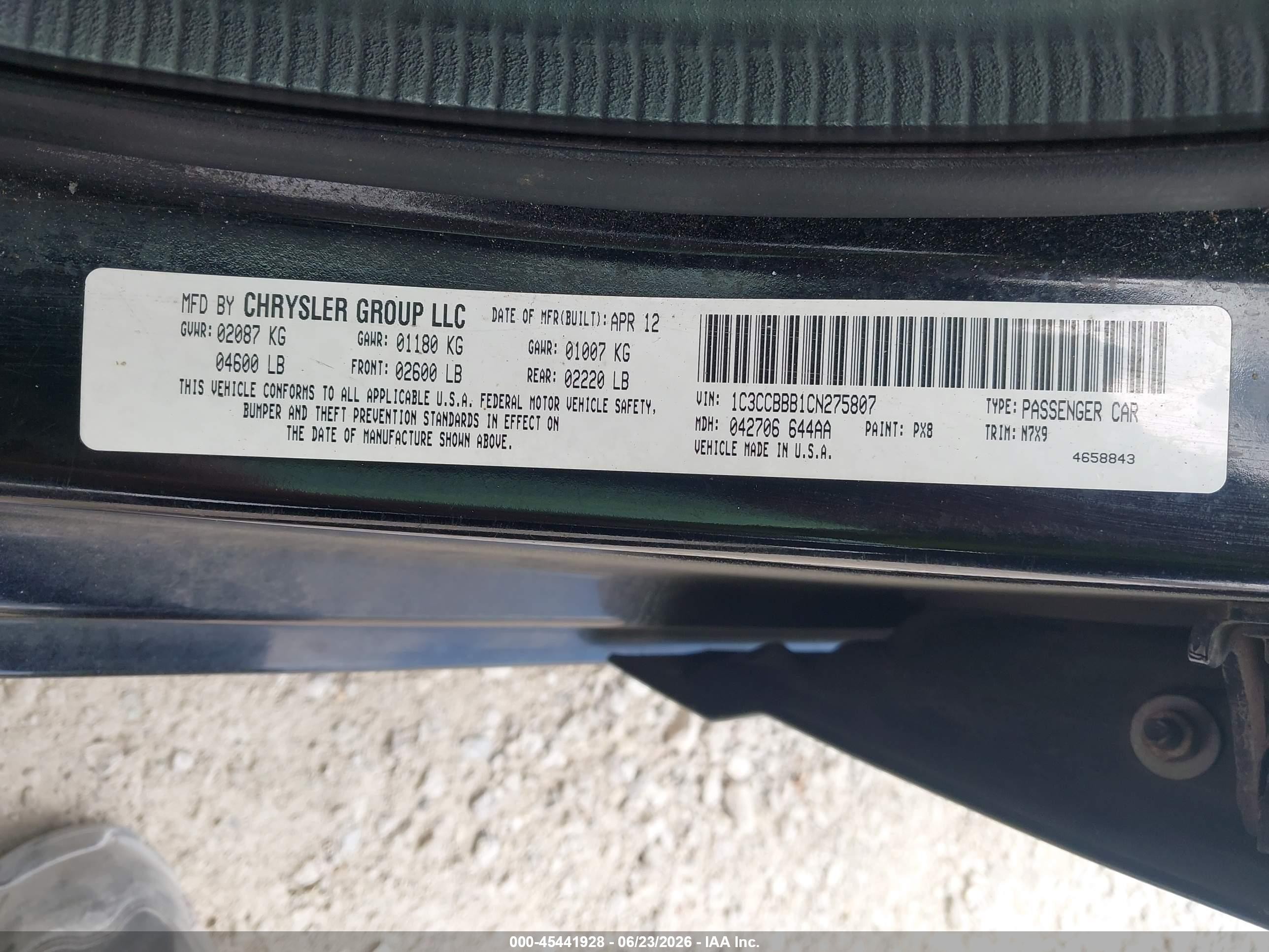 2012 Chrysler 200 Touring Black vin: 1C3CCBBB1CN275807