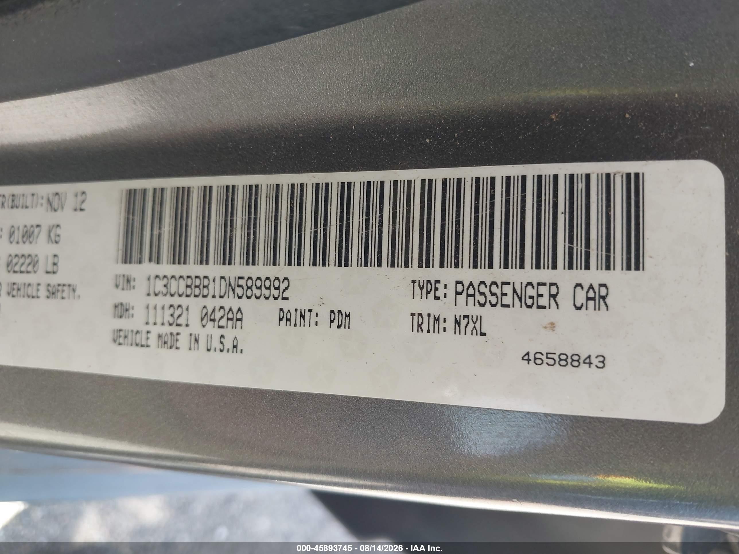 2013 Chrysler 200 Touring Gray vin: 1C3CCBBB1DN589992