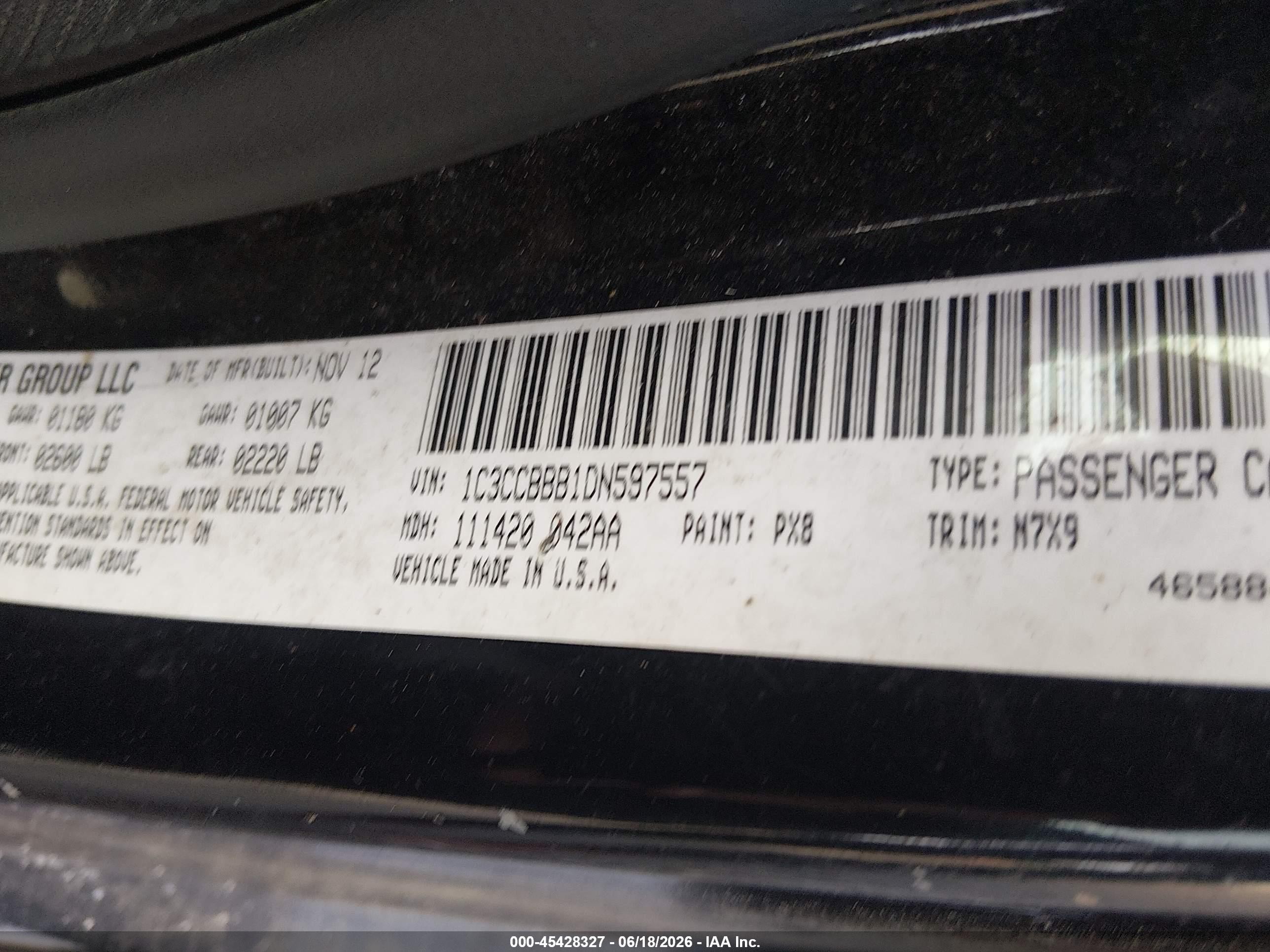 2013 Chrysler 200 Touring Black vin: 1C3CCBBB1DN597557