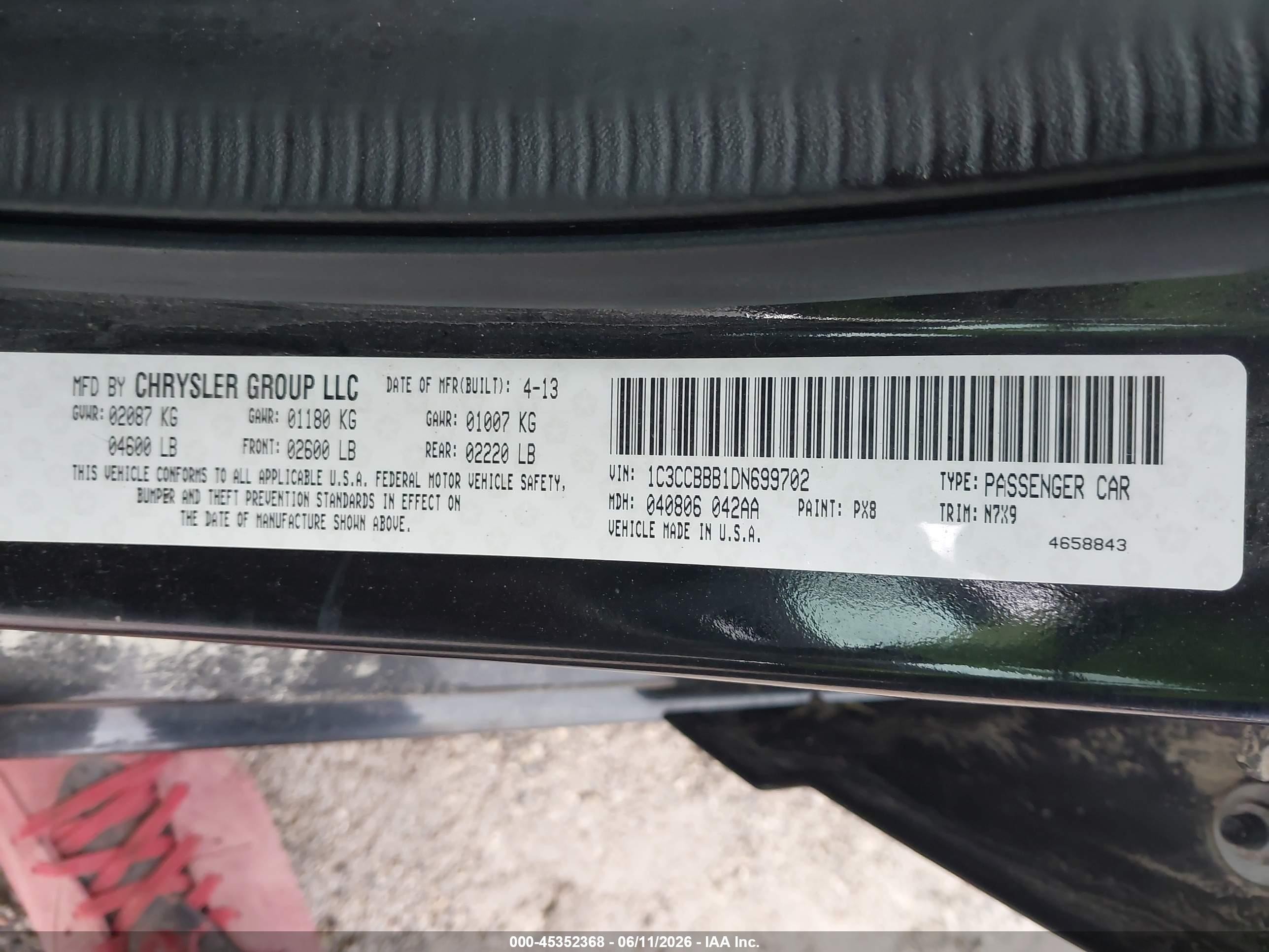 2013 Chrysler 200 Touring Black vin: 1C3CCBBB1DN699702