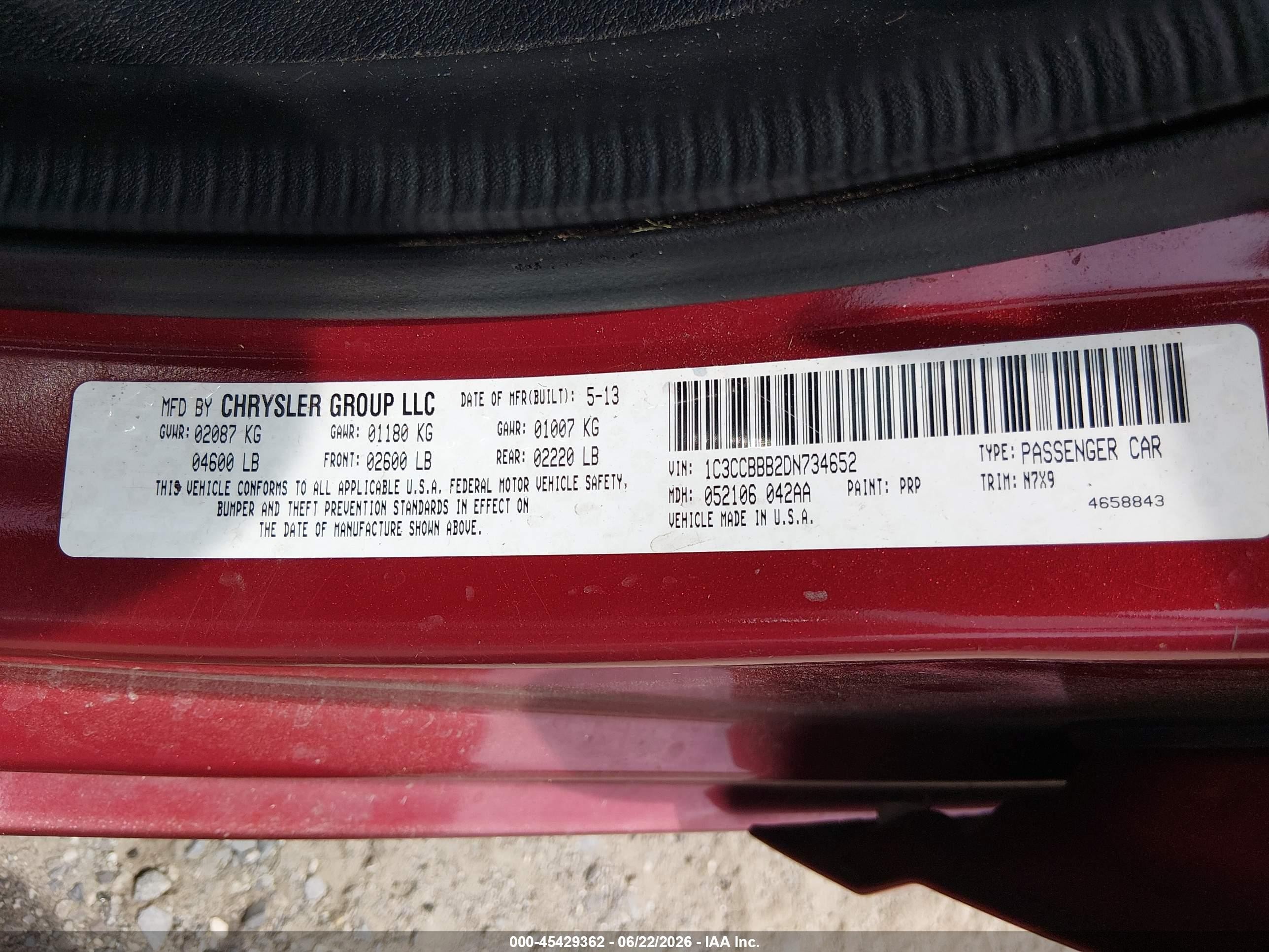 2013 Chrysler 200 Touring Maroon vin: 1C3CCBBB2DN734652
