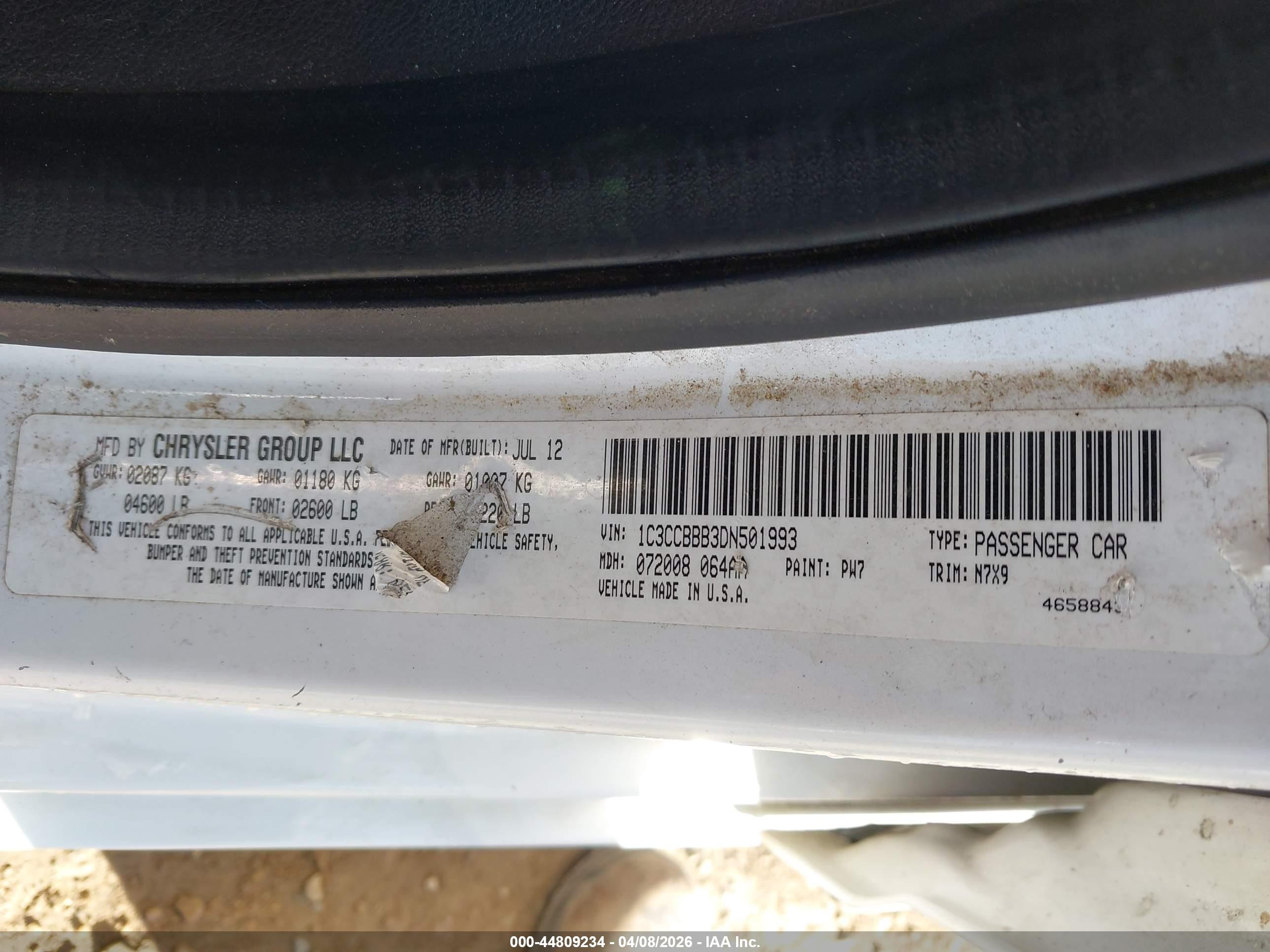 2013 Chrysler 200 Touring White vin: 1C3CCBBB3DN501993