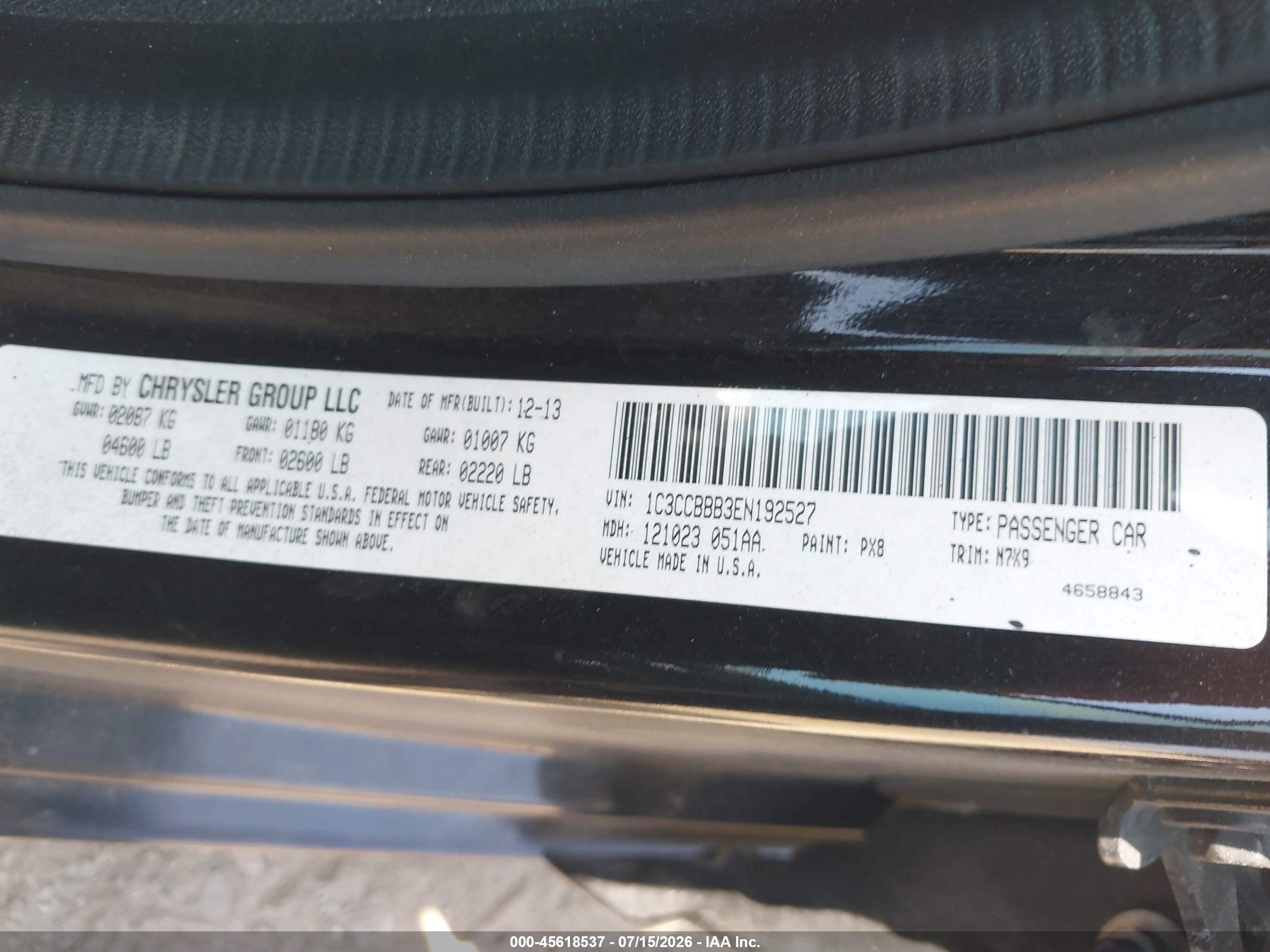 2014 Chrysler 200 Touring Черный vin: 1C3CCBBB3EN192527