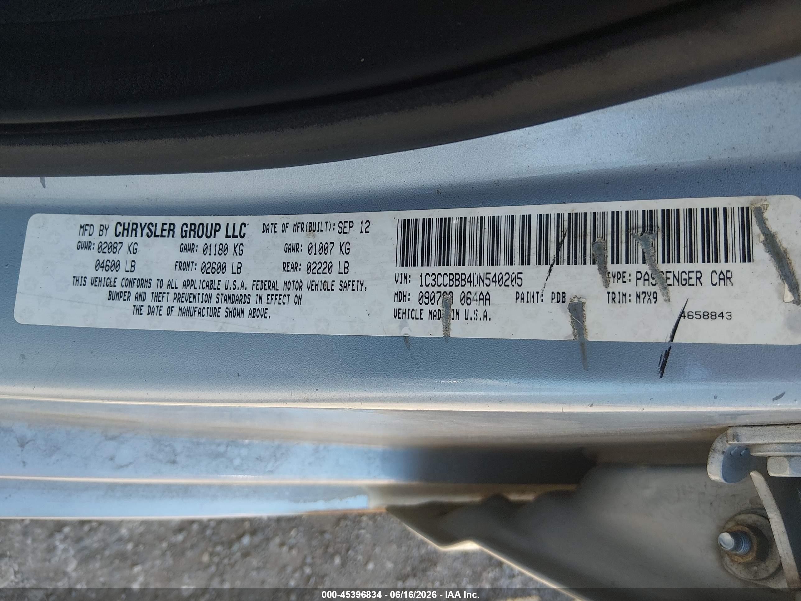 2013 Chrysler 200 Touring Light Blue vin: 1C3CCBBB4DN540205