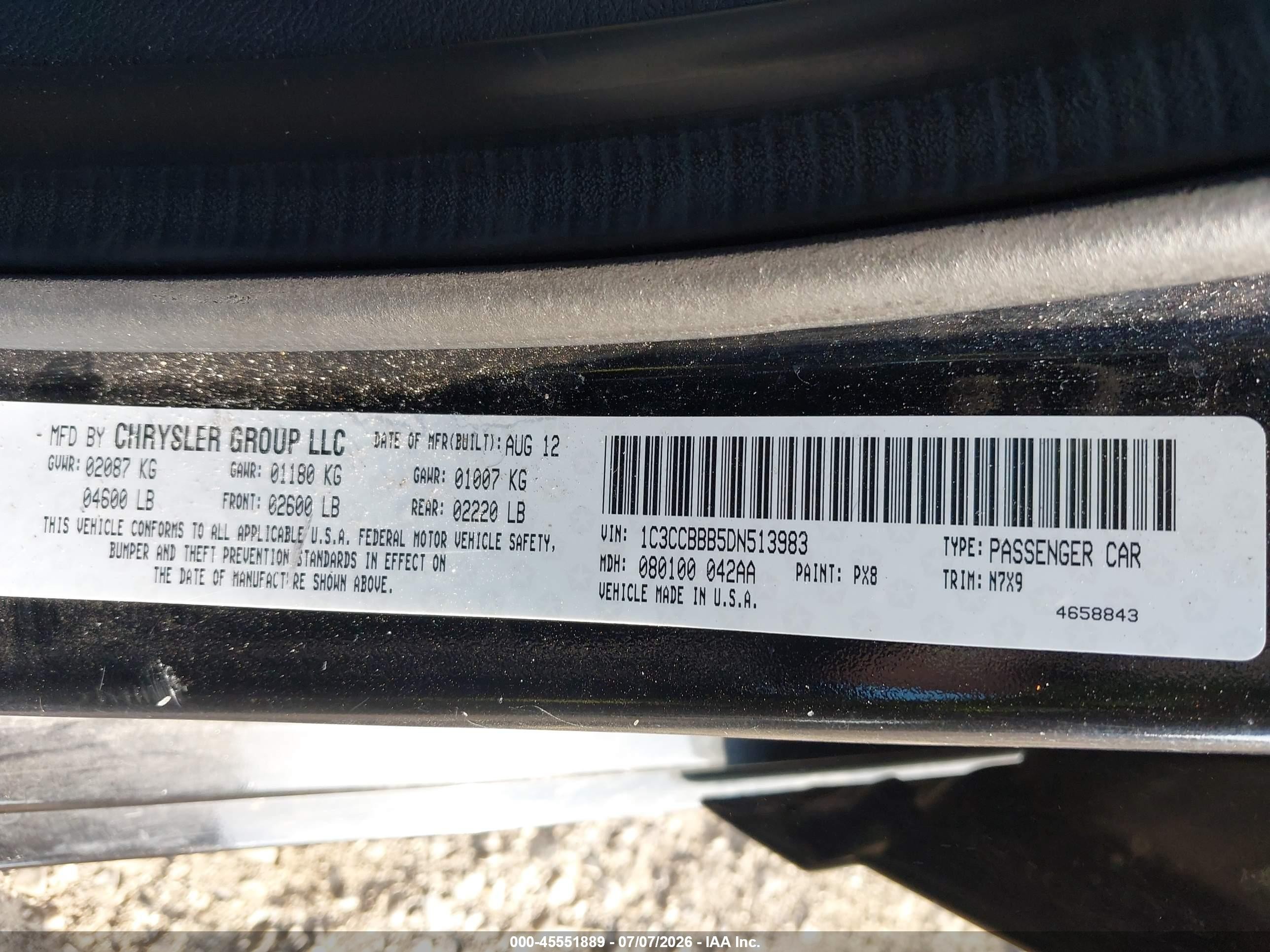 2013 Chrysler 200 Touring Black vin: 1C3CCBBB5DN513983