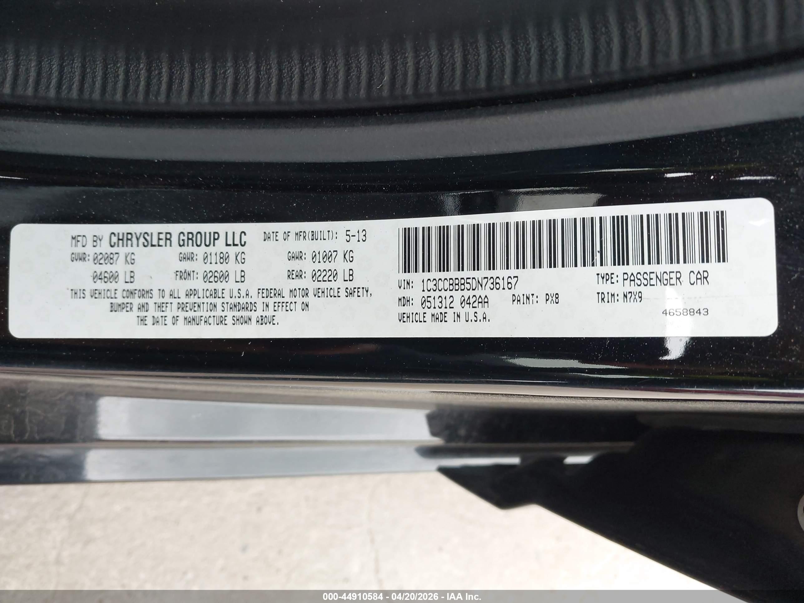 2013 Chrysler 200 Touring Black vin: 1C3CCBBB5DN736167