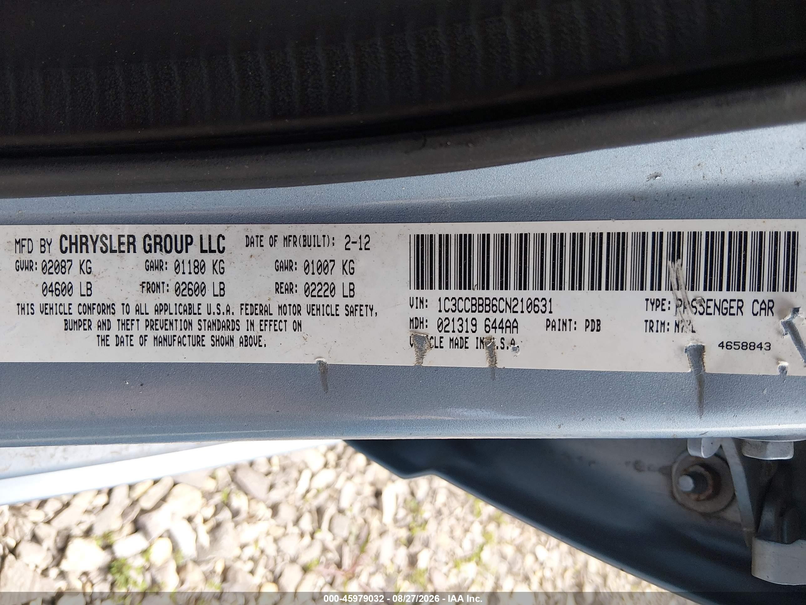 2012 Chrysler 200 Touring Light Blue vin: 1C3CCBBB6CN210631