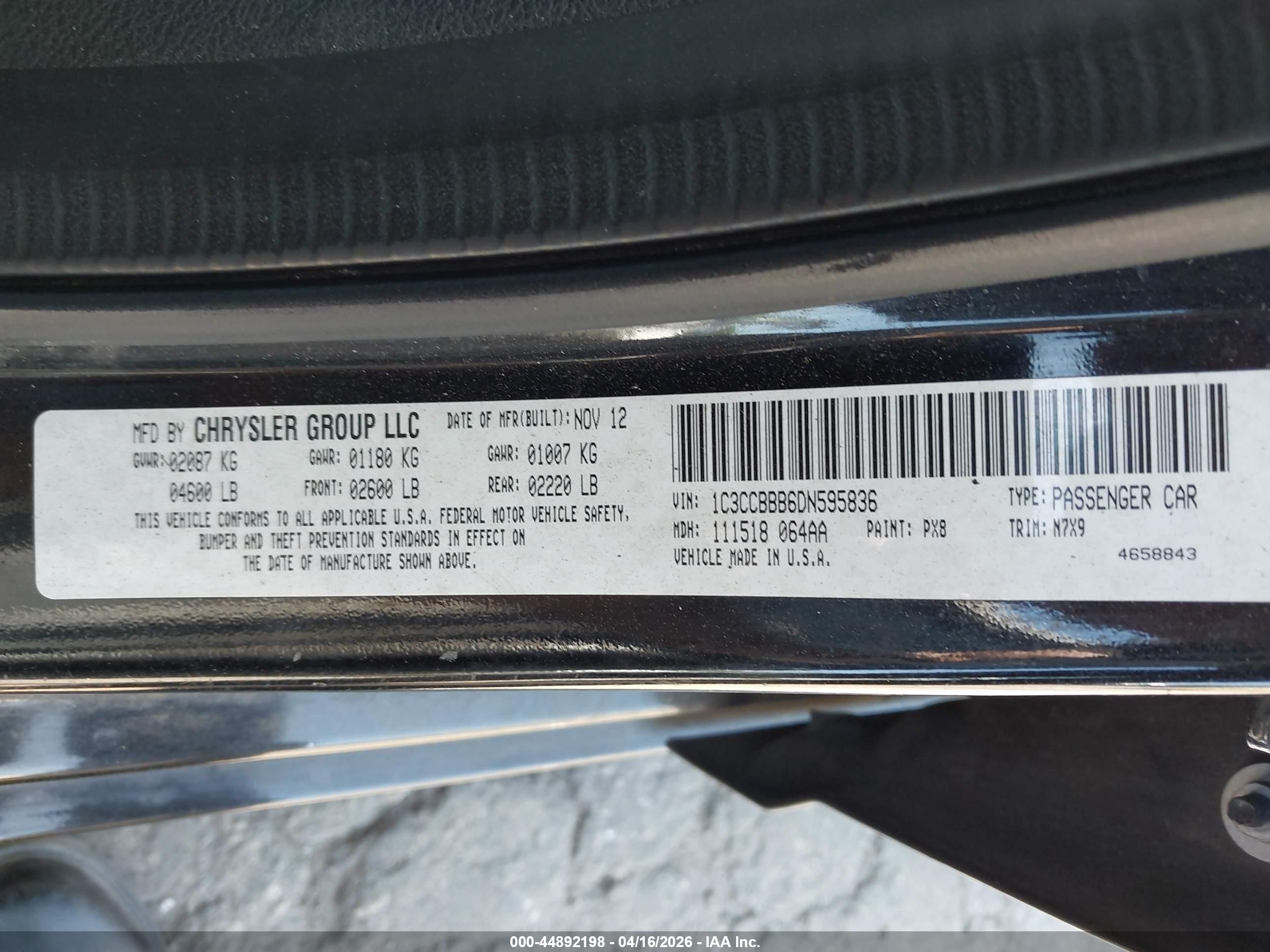 2013 Chrysler 200 Touring Black vin: 1C3CCBBB6DN595836